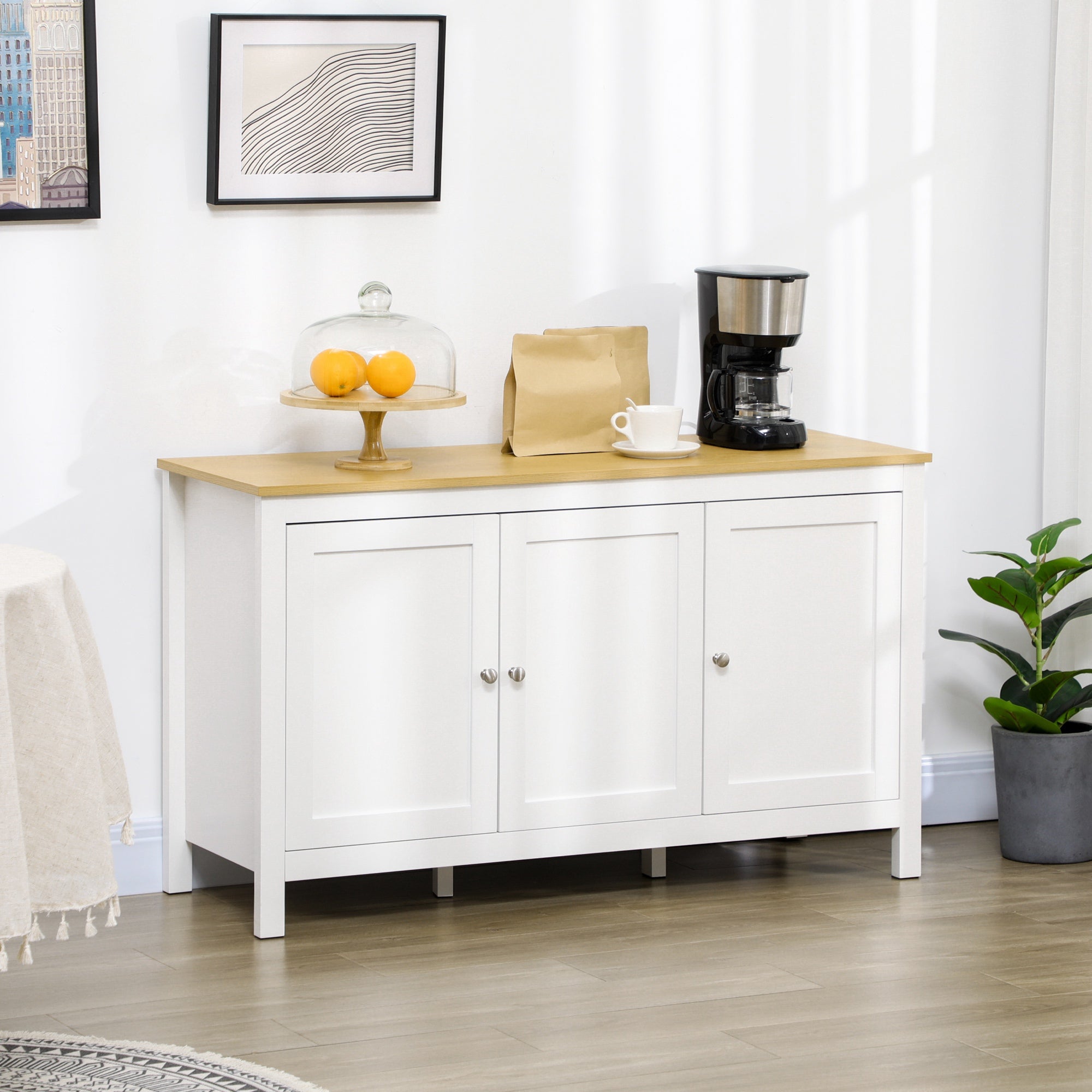HOMCOM Buffet Cabinet, Sideboard, Storage Cabinet with Doors, 2 Adjustable Shelves, White and Natural