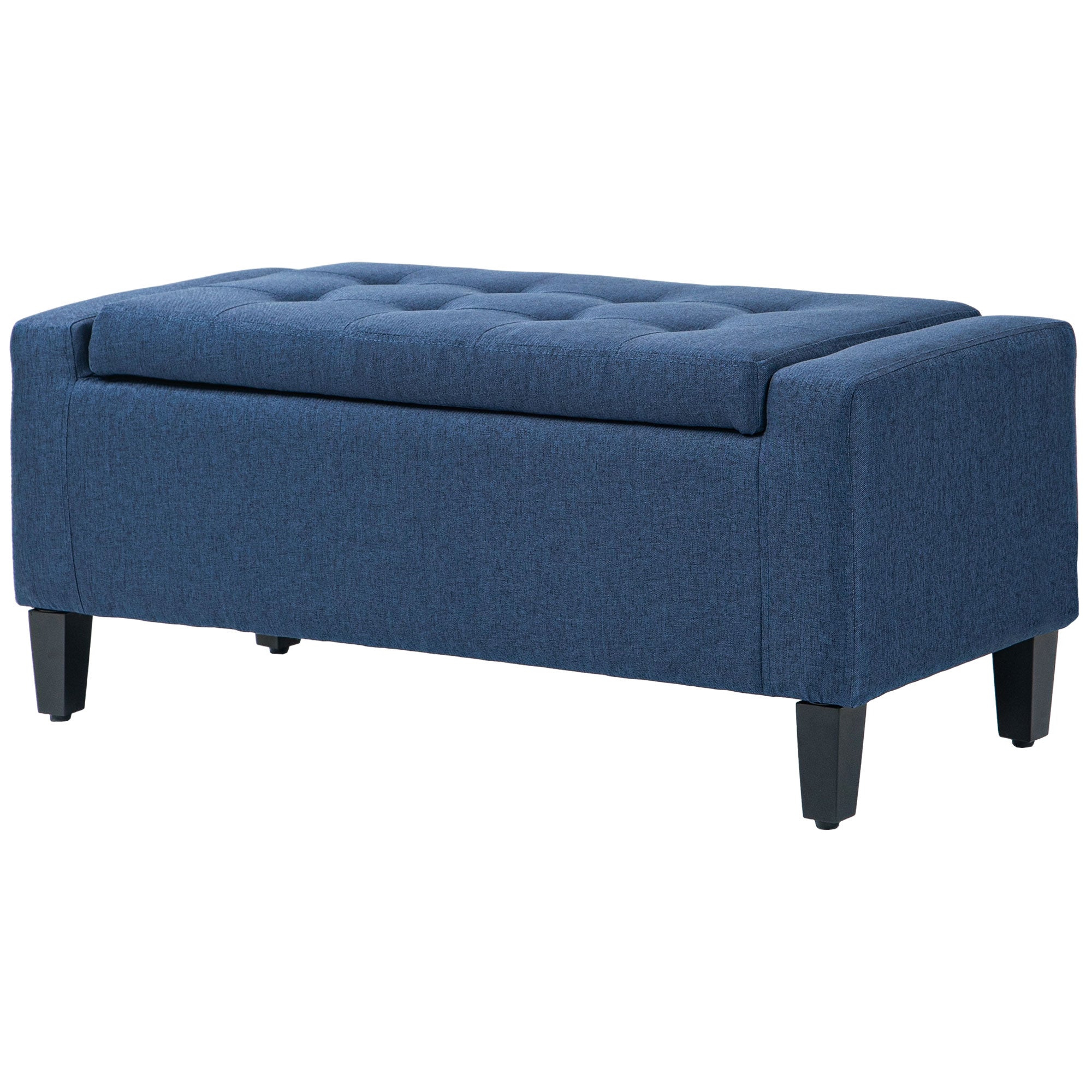 Upholstered Storage Ottoman Bench with Hidden Storage & Lift Top, Dark Blue
