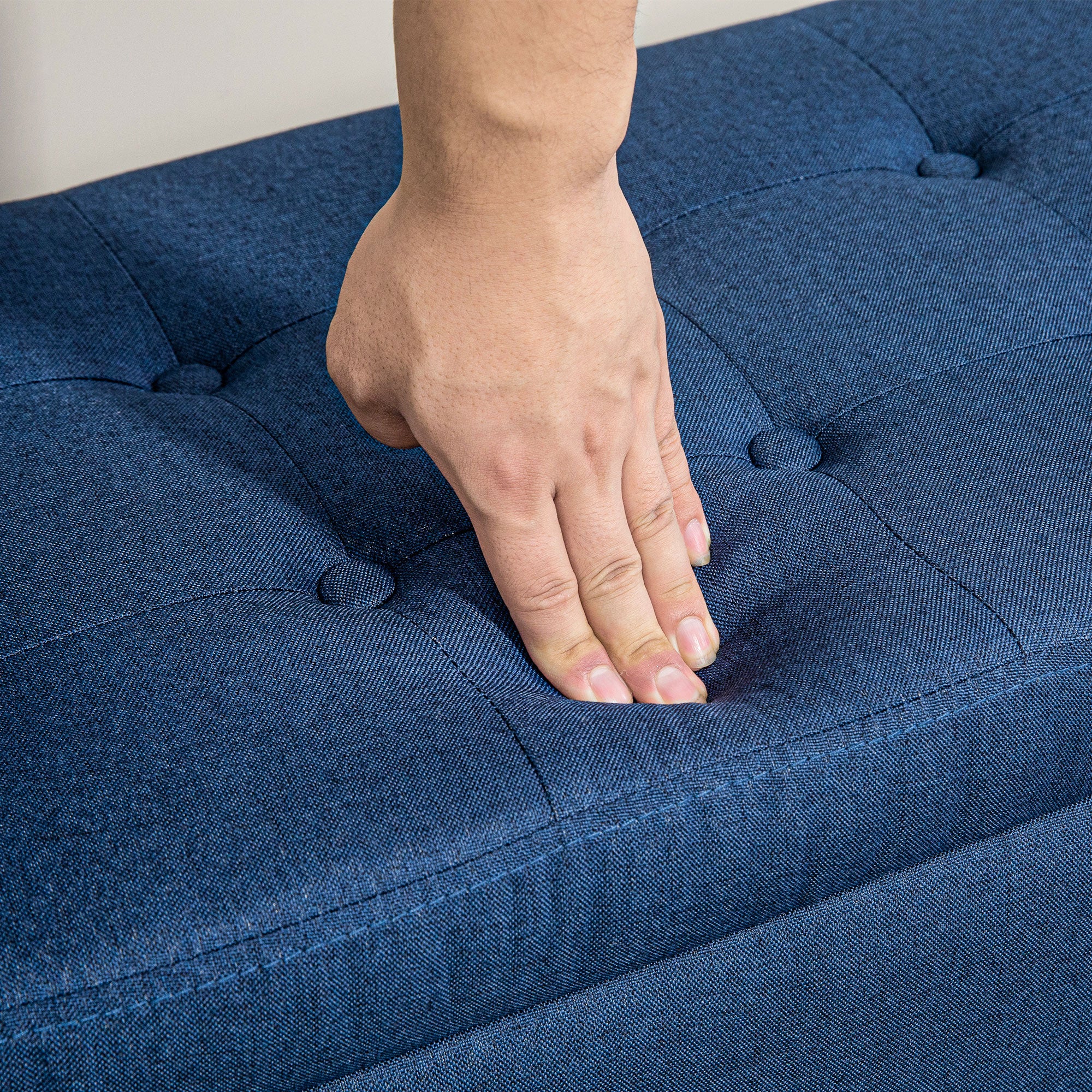 Upholstered Storage Ottoman Bench with Hidden Storage & Lift Top, Dark Blue