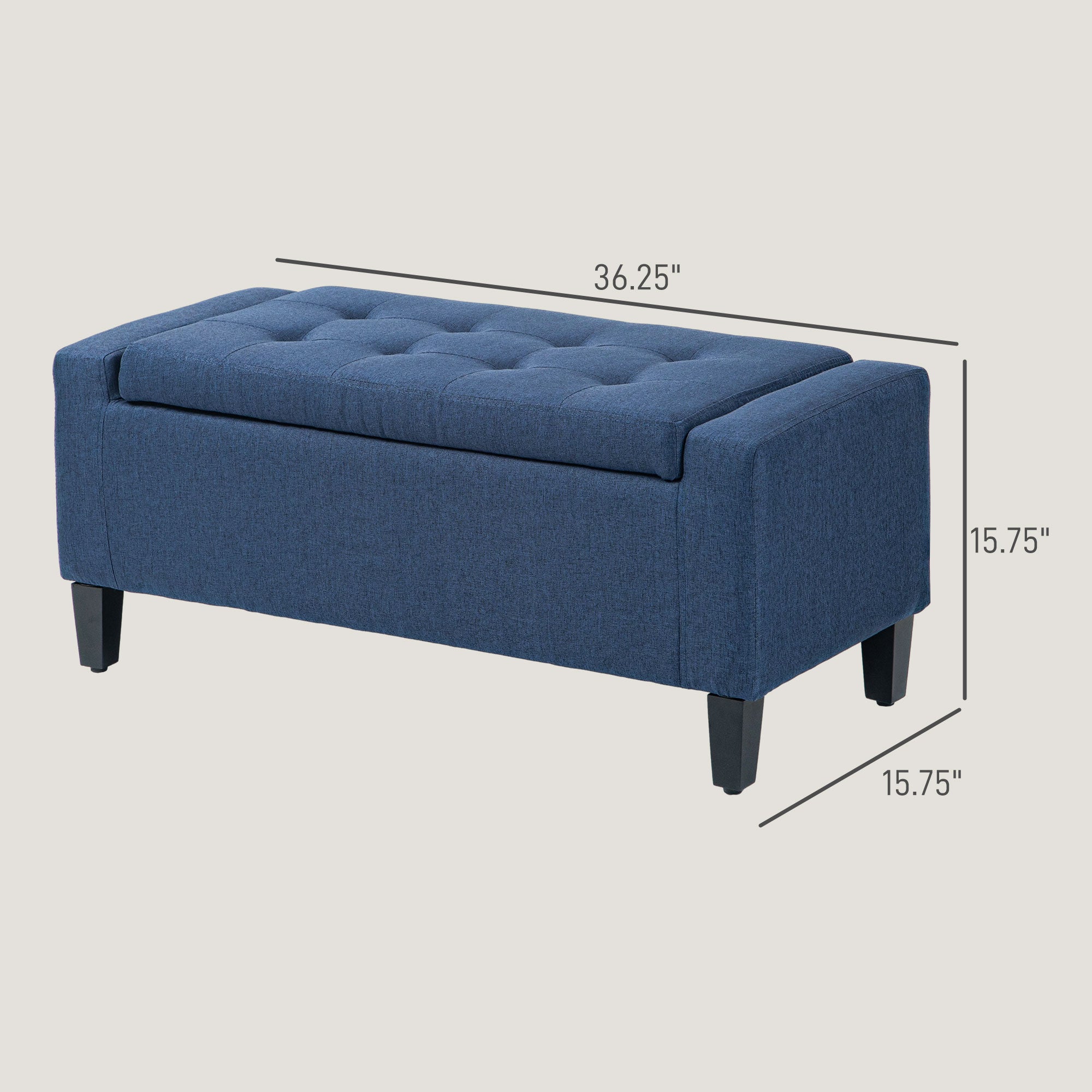 Upholstered Storage Ottoman Bench with Hidden Storage & Lift Top, Dark Blue