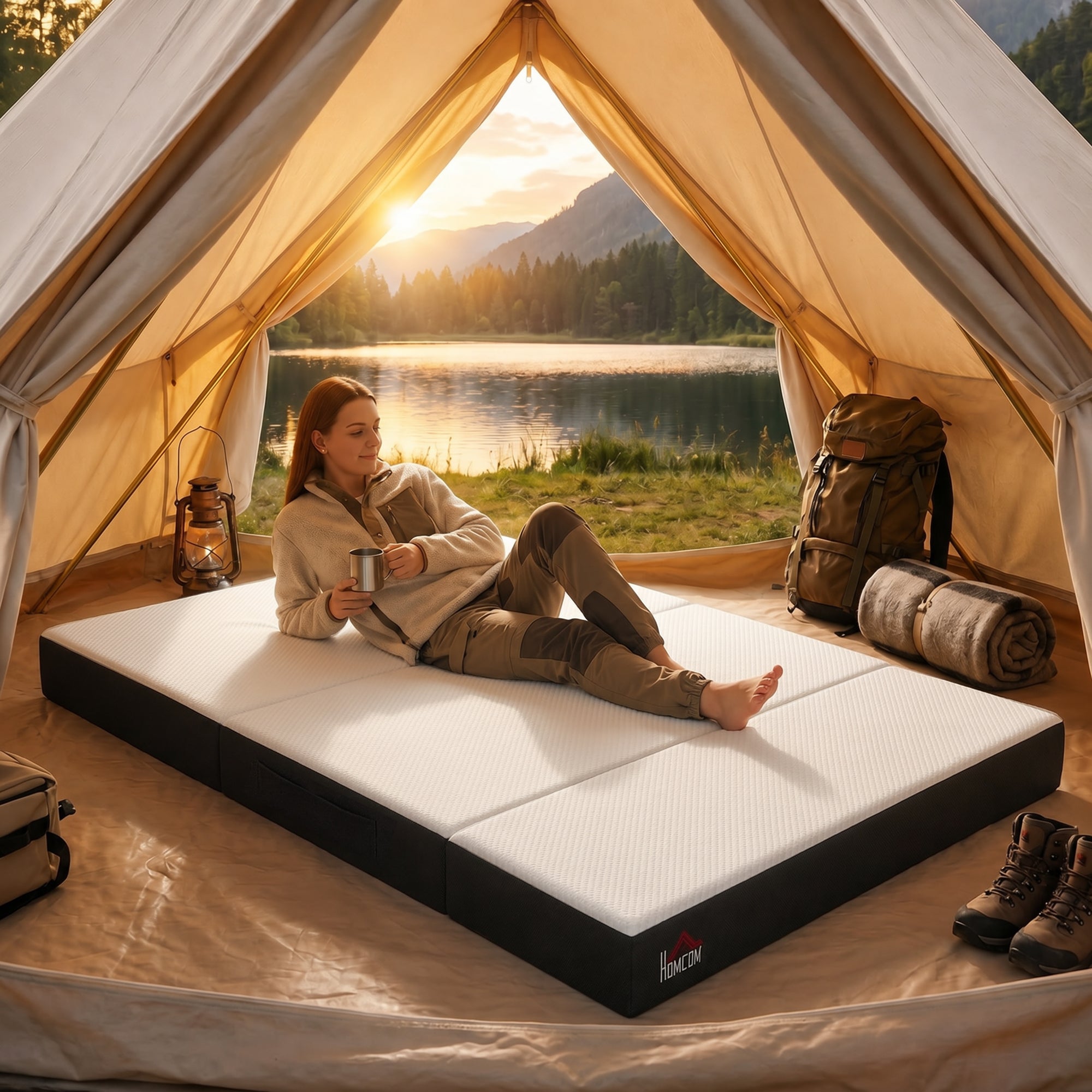 Trifold Mattress, 6 Inch Memory Foam Foldable Mattress, Queen Portable Folding Floor Bed with Washable Cover, Cooling Gel Topper for Guest, Camping, RV, Travel, Yoga, Made in USA 80" x 60" x 6"