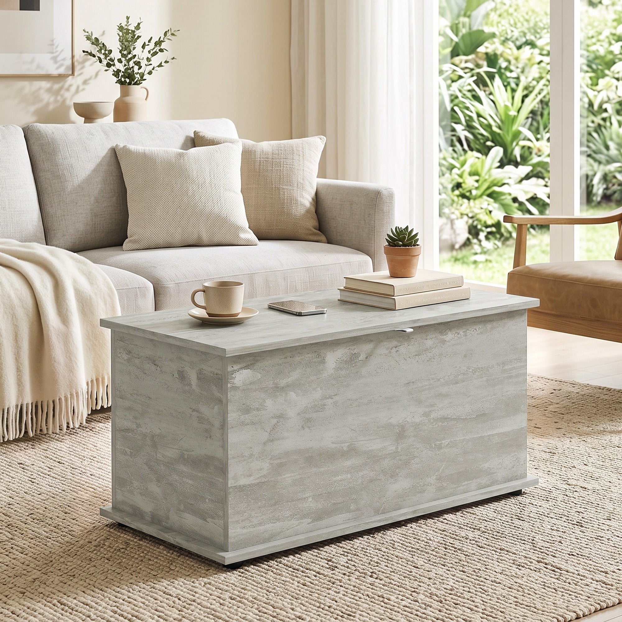 Storage Chest, Large 102L Blanket Box, Shoe Bench with Safety Hinged Lid, Storage Trunk, Bed End Bench for Bedroom, Hallway, Living room, Playroom, 80 x 40 x 45cm, Grey