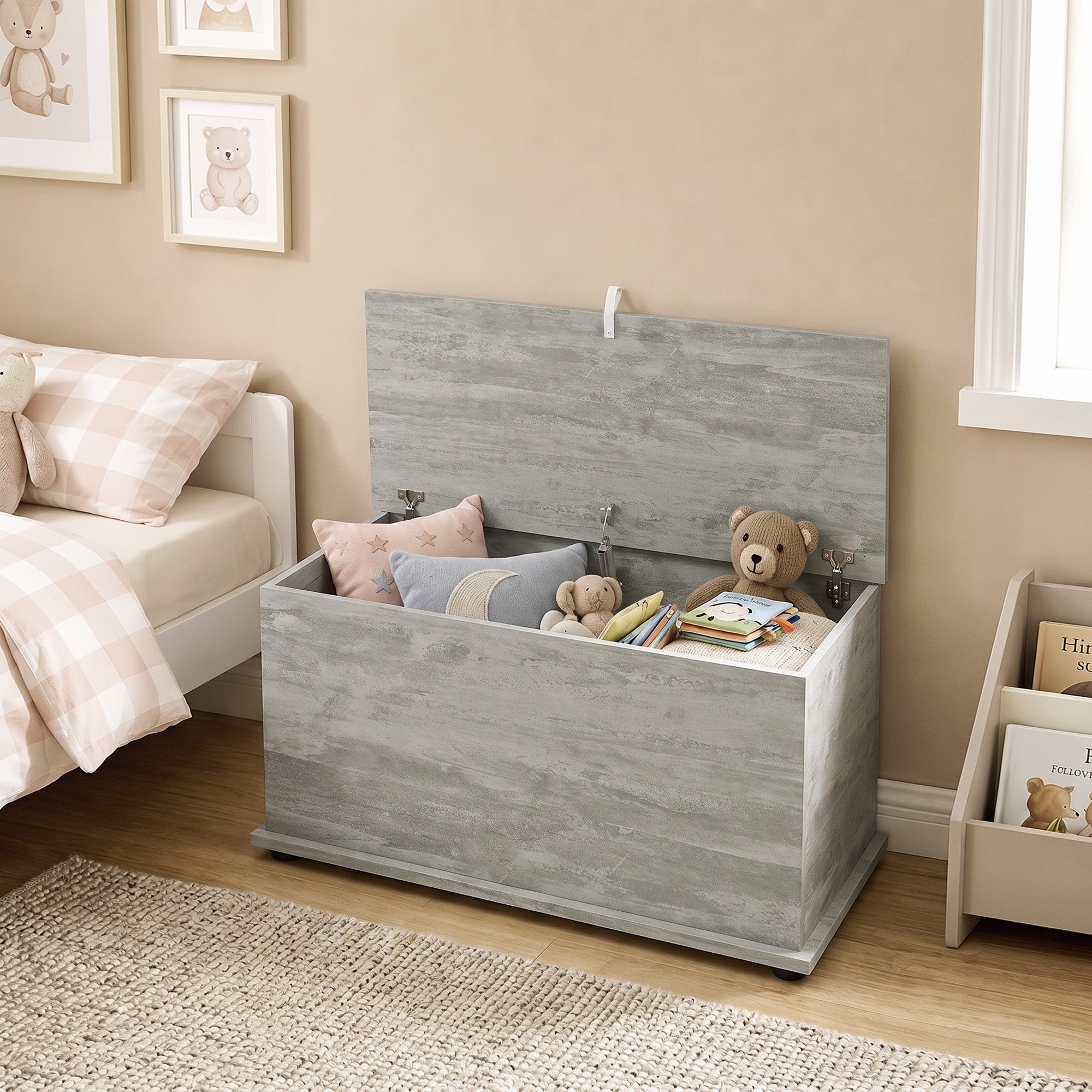 Storage Chest, Large 102L Blanket Box, Shoe Bench with Safety Hinged Lid, Storage Trunk, Bed End Bench for Bedroom, Hallway, Living room, Playroom, 80 x 40 x 45cm, Grey