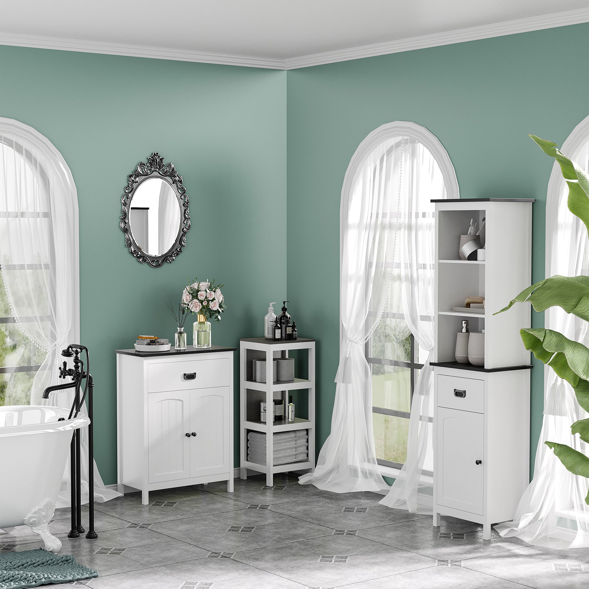 kleankin Bathroom Floor Cabinet with Drawer, Freestanding Storage Organizer with Double Doors, Adjustable Shelf for Living Room, White