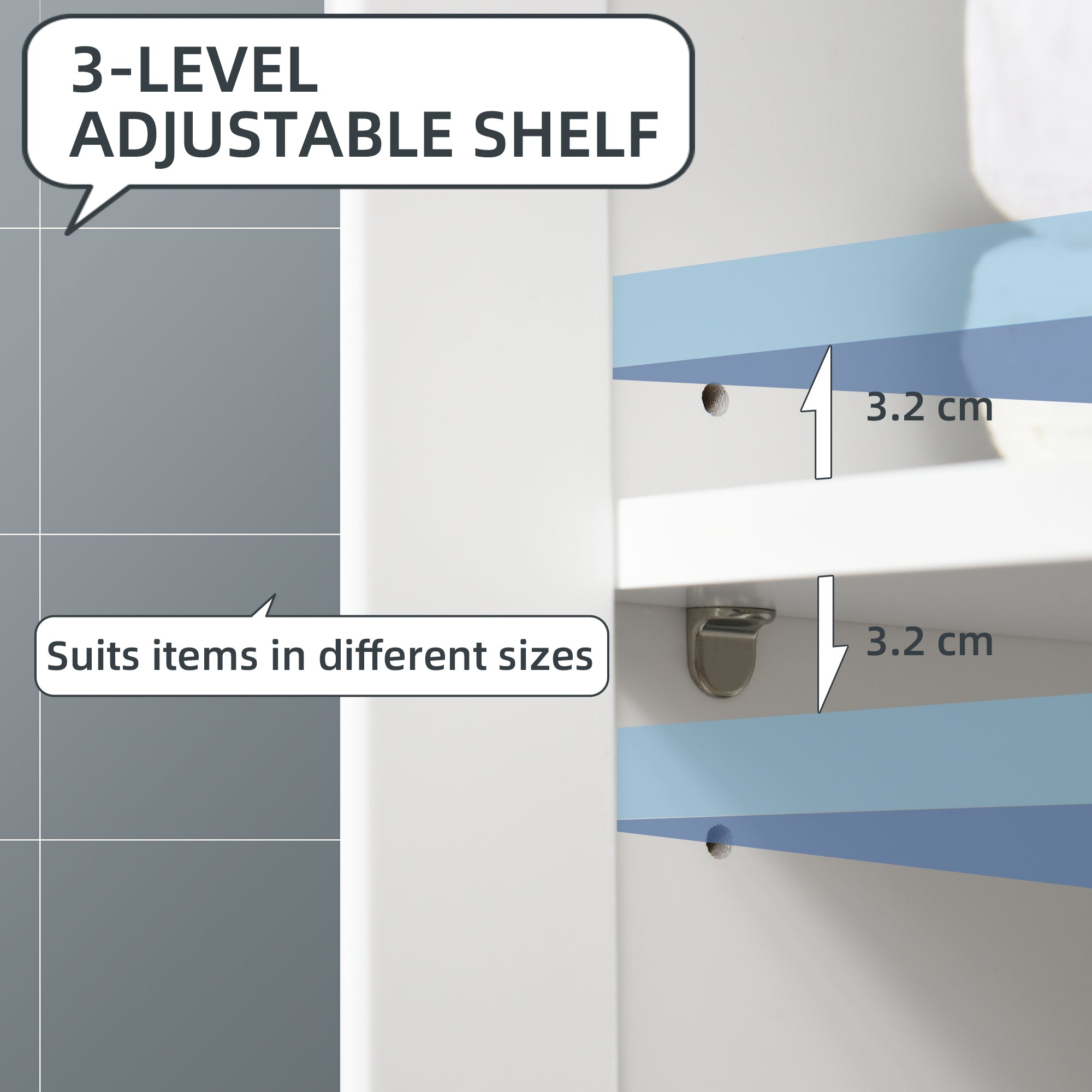 kleankin Bathroom Floor Cabinet with Drawer, Freestanding Storage Organizer with Double Doors, Adjustable Shelf for Living Room, White