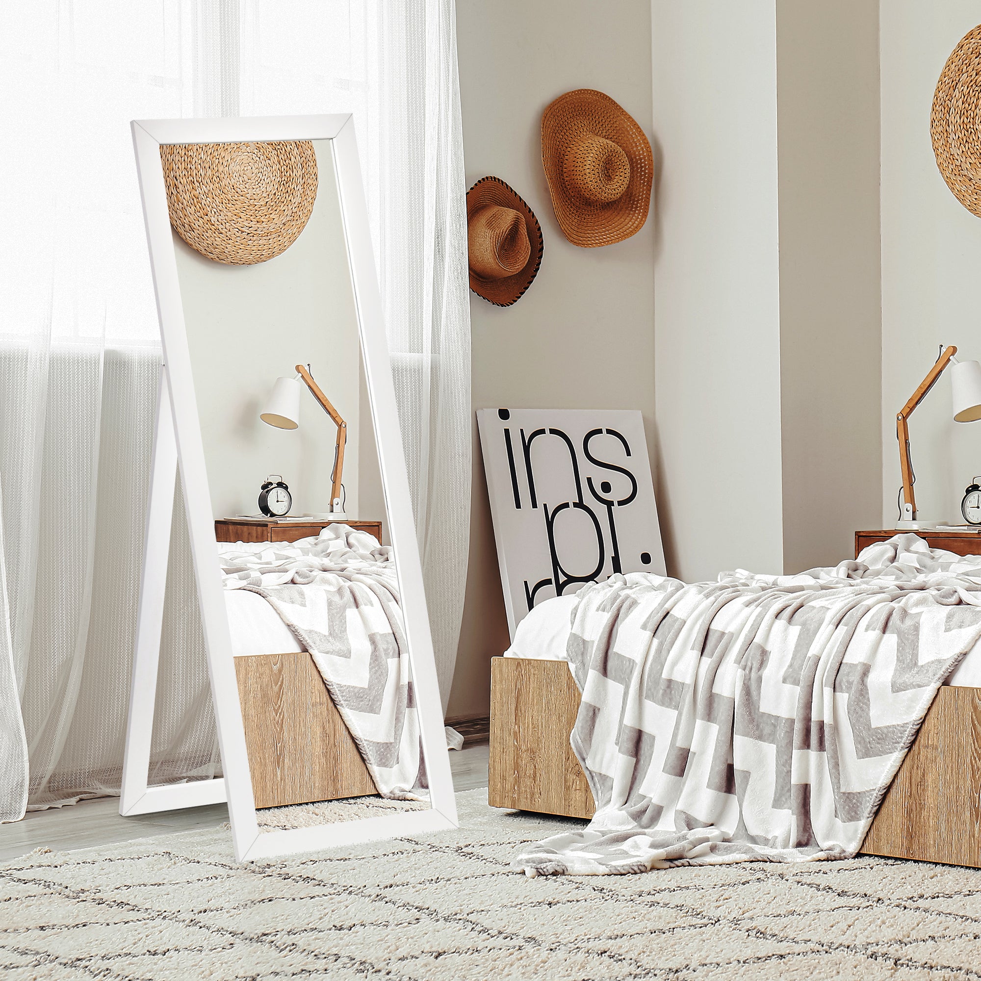 HOMCOM 58" x 20" Full Length Mirror, Floor Standing Mirror, Rectangular Full Body Mirror for Bedroom, Living Room, White