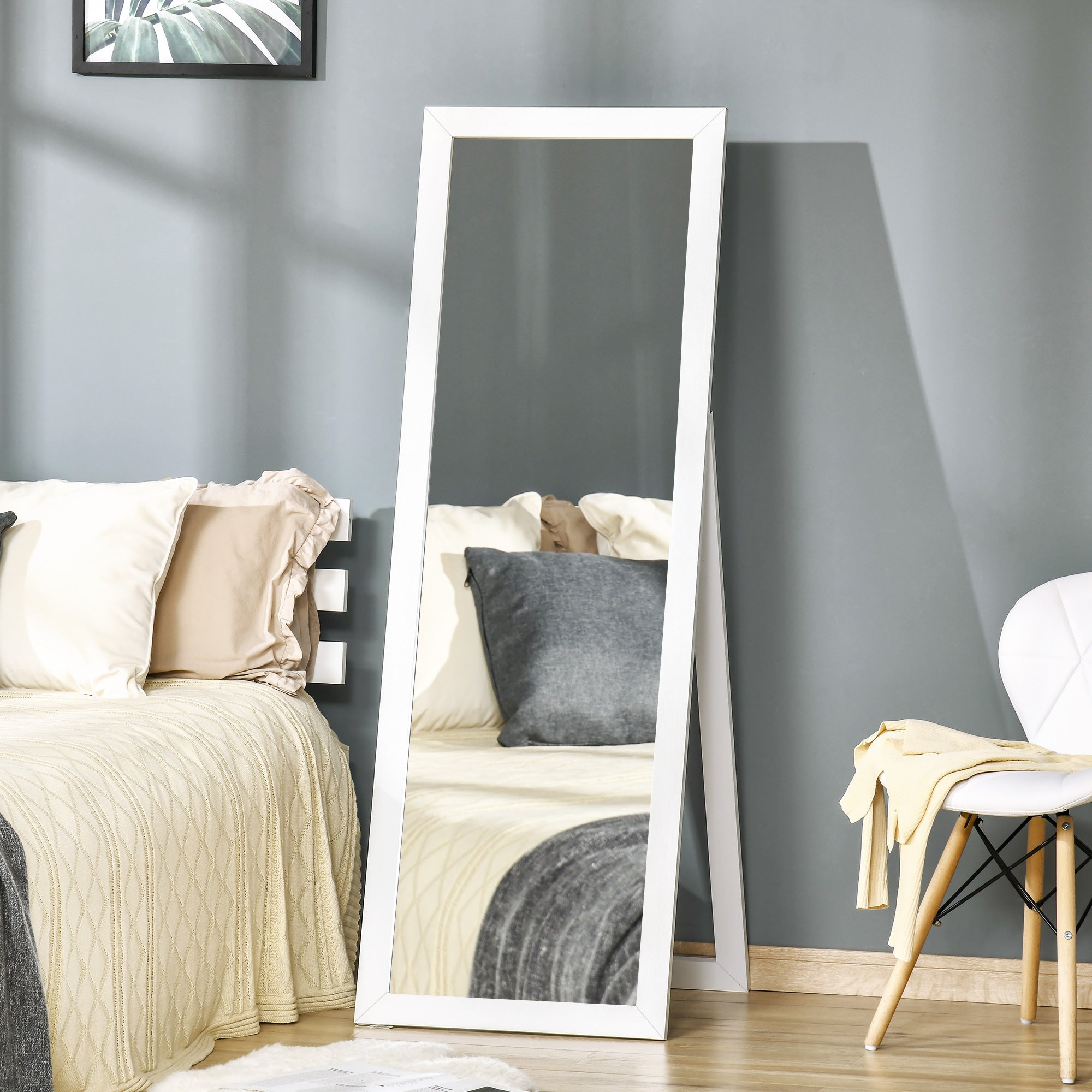 HOMCOM 58" x 20" Full Length Mirror, Floor Standing Mirror, Rectangular Full Body Mirror for Bedroom, Living Room, White