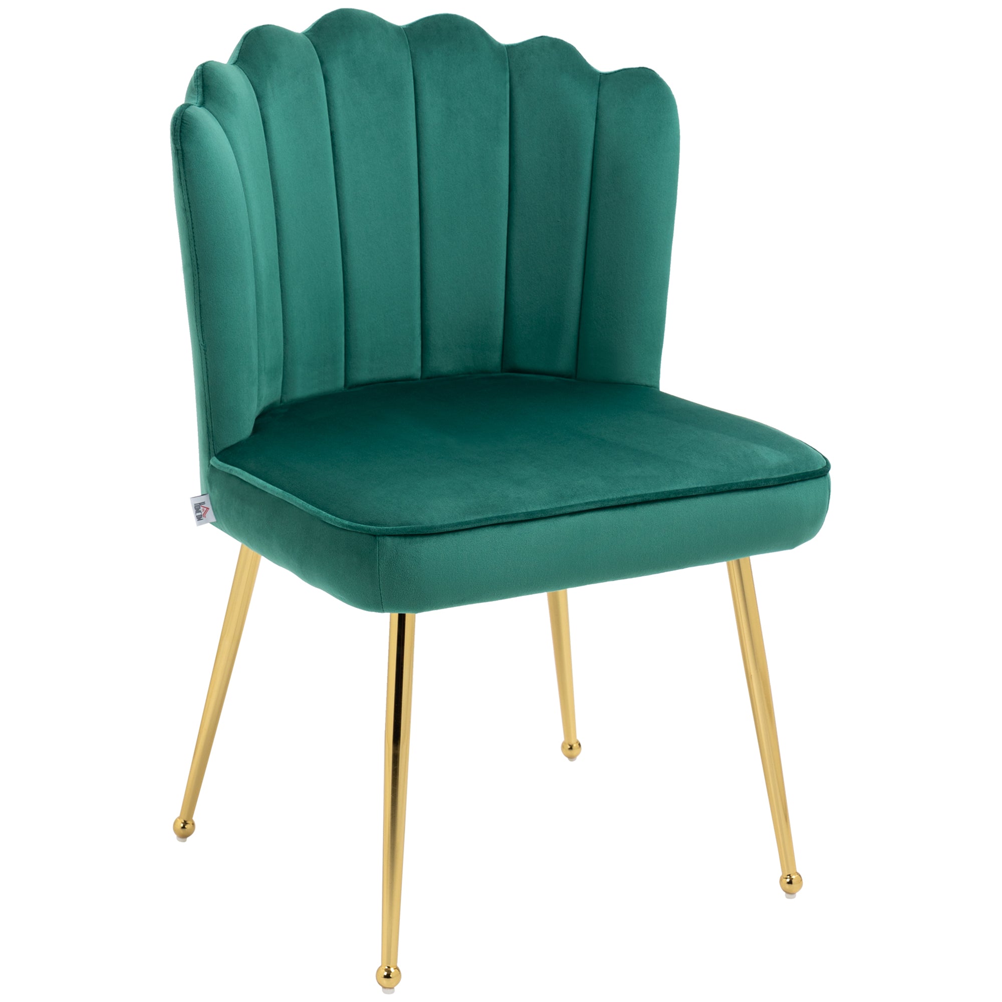 HOMCOM Shell Luxe Velvet Accent Chair with Gold-tone Metal Legs, Modern Vanity Chair for Living Room, Bedroom, Home Office, Green