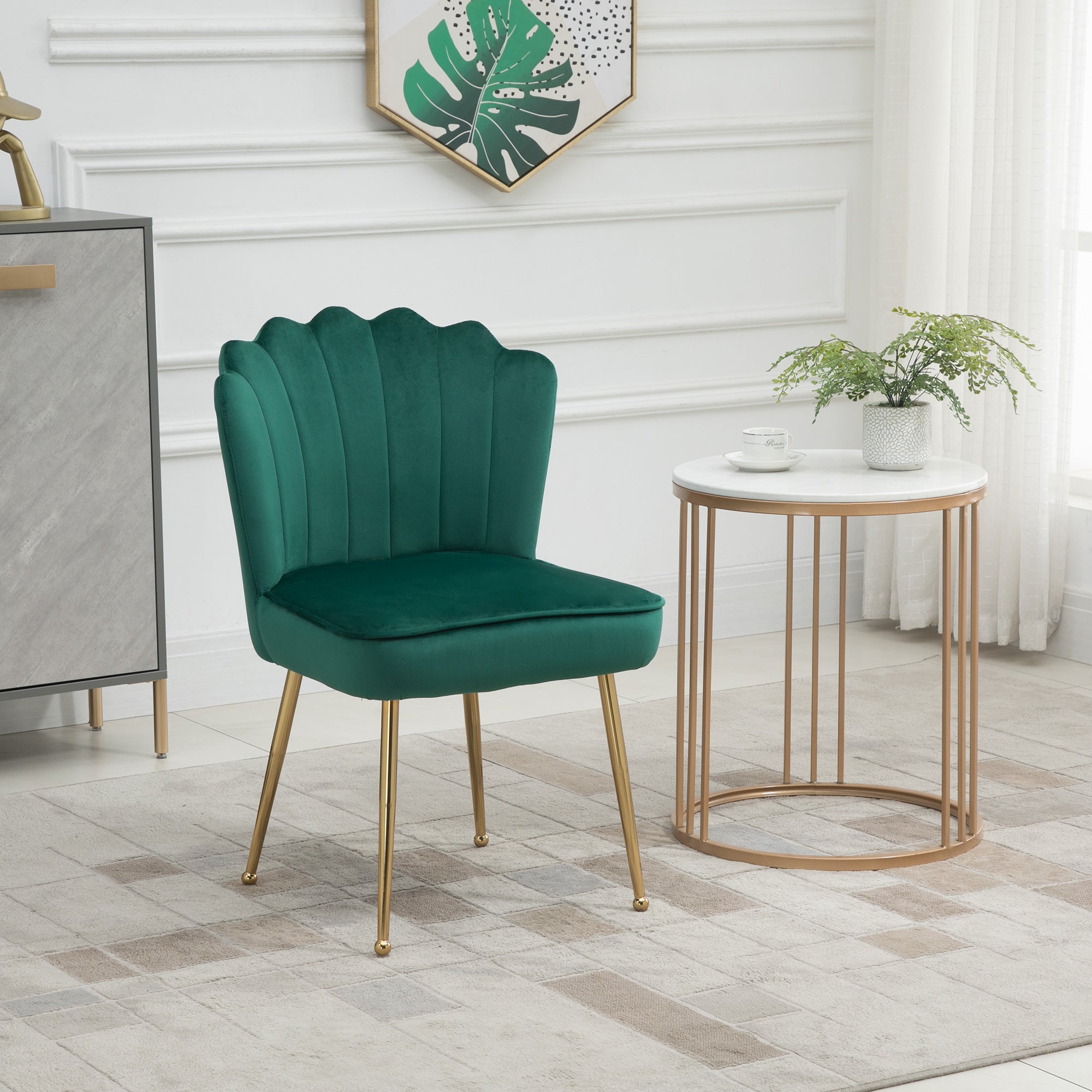 HOMCOM Shell Luxe Velvet Accent Chair with Gold-tone Metal Legs, Modern Vanity Chair for Living Room, Bedroom, Home Office, Green