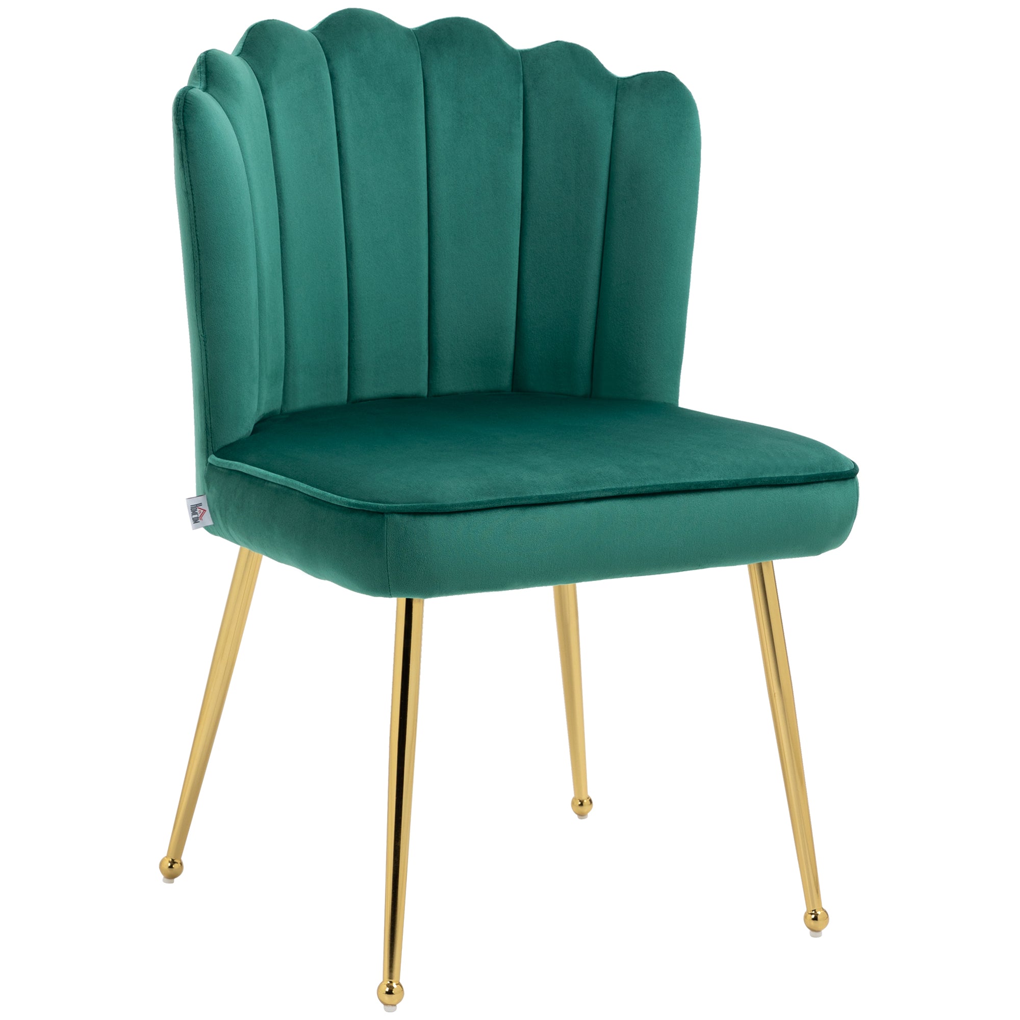 HOMCOM Shell Luxe Velvet Accent Chair with Gold-tone Metal Legs, Modern Vanity Chair for Living Room, Bedroom, Home Office, Green