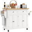 Kitchen Island on Wheels, Rolling Cart w/ Rubberwood Top, Spice Rack & Drawers, Cream White