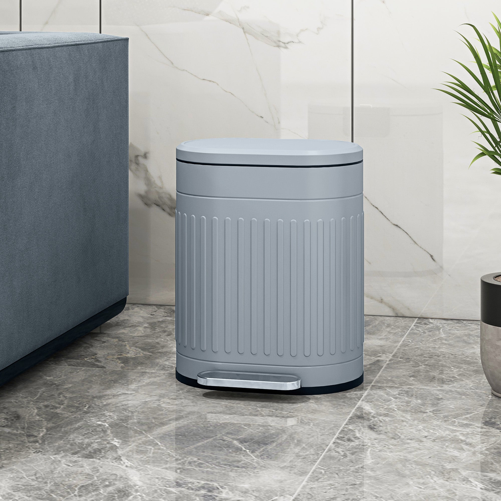 HOMCOM 20 Litre Pedal Bin, Fingerprint Proof Kitchen Bin with Soft-close Lid, Metal Rubbish Bin with Foot Pedal and Removable Inner Bucket, Grey