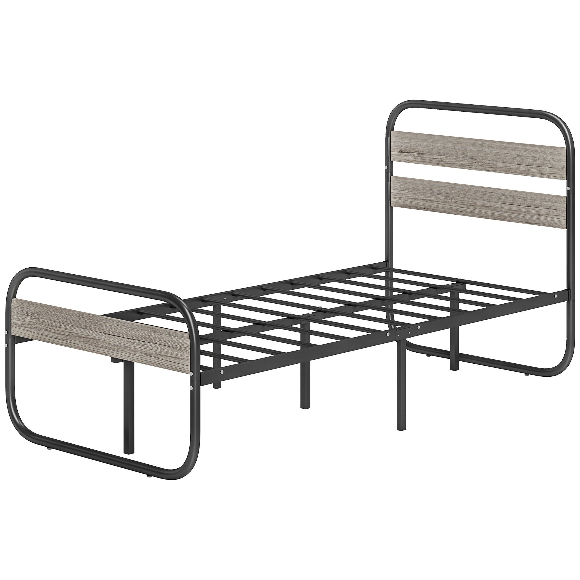 HOMCOM 3ft Single Bed Frame, Industrial Style Metal Platform Bed Frame with Under Bed Storage, No Box Spring Needed, Easy Assembly, Grey