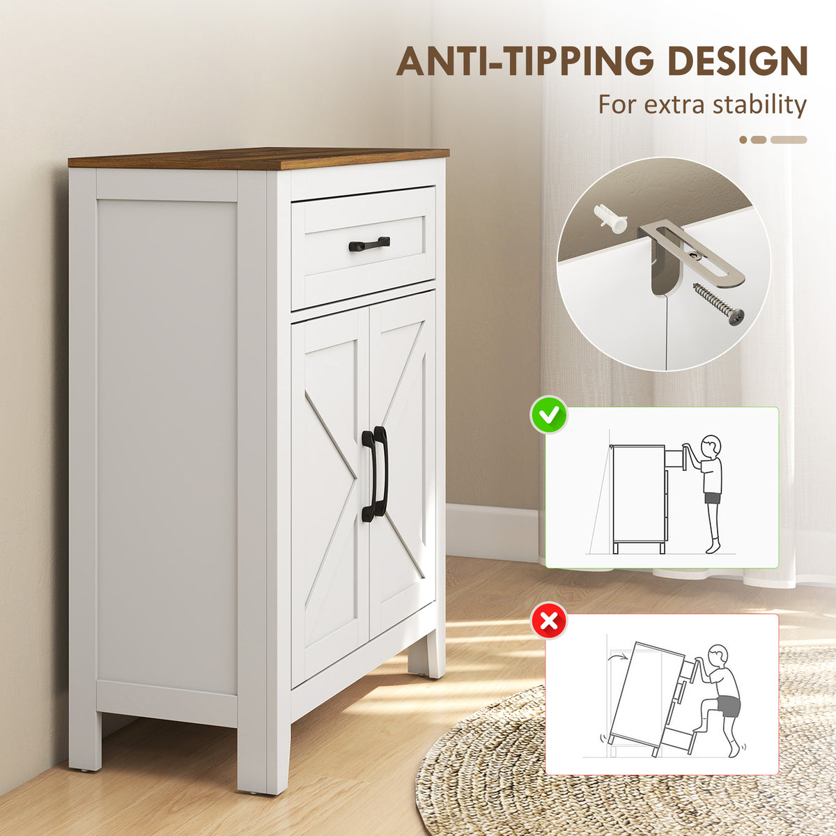 Bathroom Cabinet, Farmhouse Bathroom Storage Cabinet with Barn Doors, Drawer and Adjustable Shelf, White