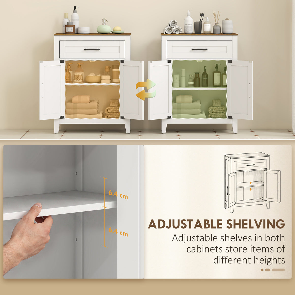 Bathroom Cabinet, Farmhouse Bathroom Storage Cabinet with Barn Doors, Drawer and Adjustable Shelf, White