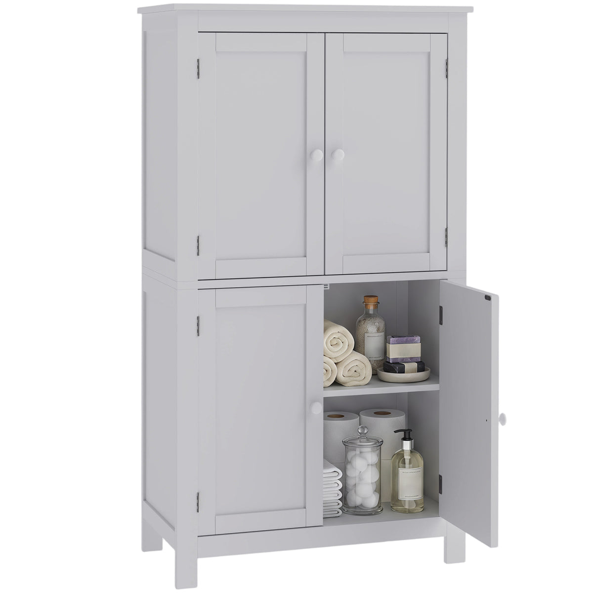 Tall Bathroom Cabinet, Freestanding Bathroom Cabinet with Hidden Storage and Adjustable Shelves, Living Room, White