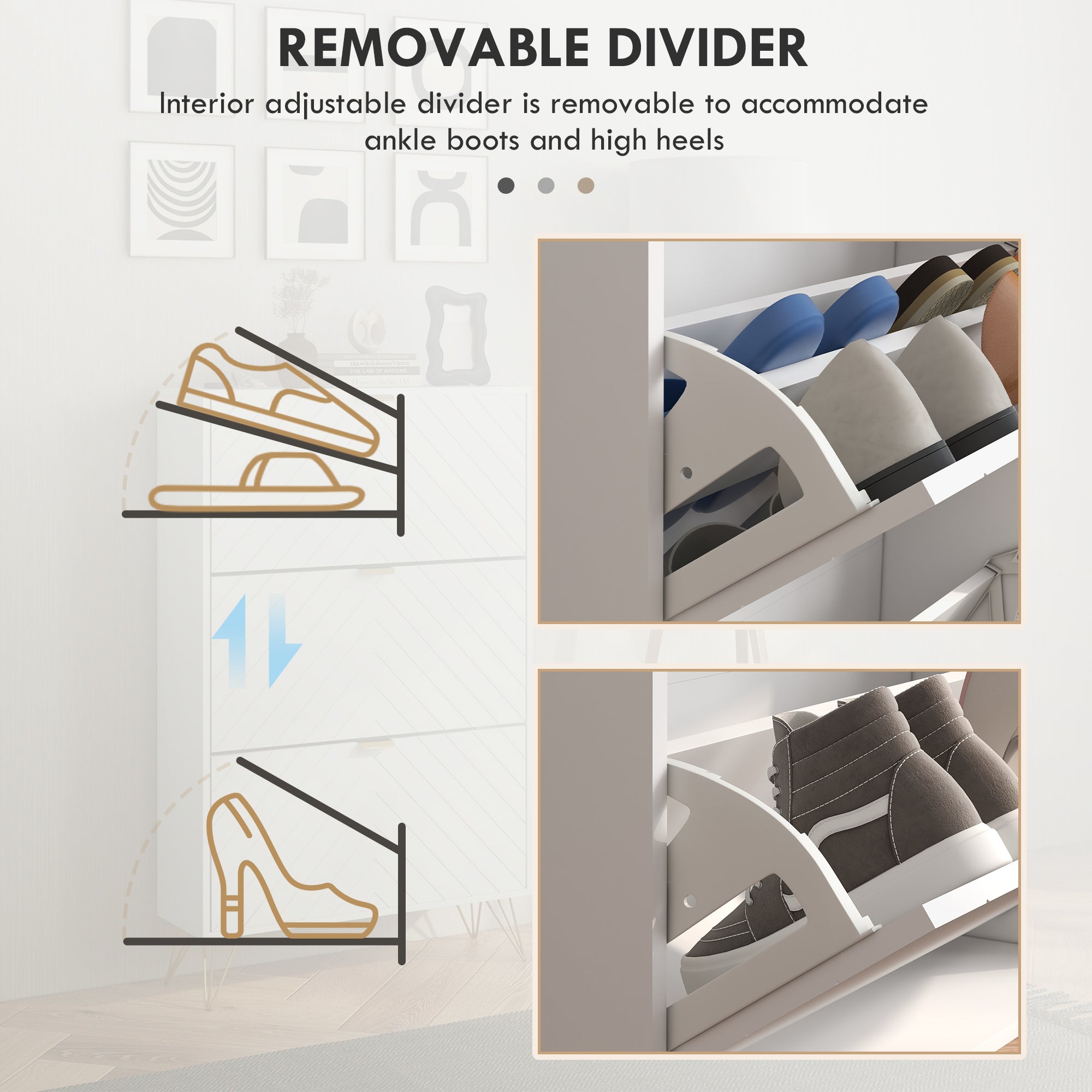 HOMCOM Narrow Shoe Cabinet with 3 Flip Drawers, Slim Shoe Storage Cabinet with Adjustable Shelves, Hairpin Legs and 8 Vents for 18 Pairs of Shoes for Entryway, White