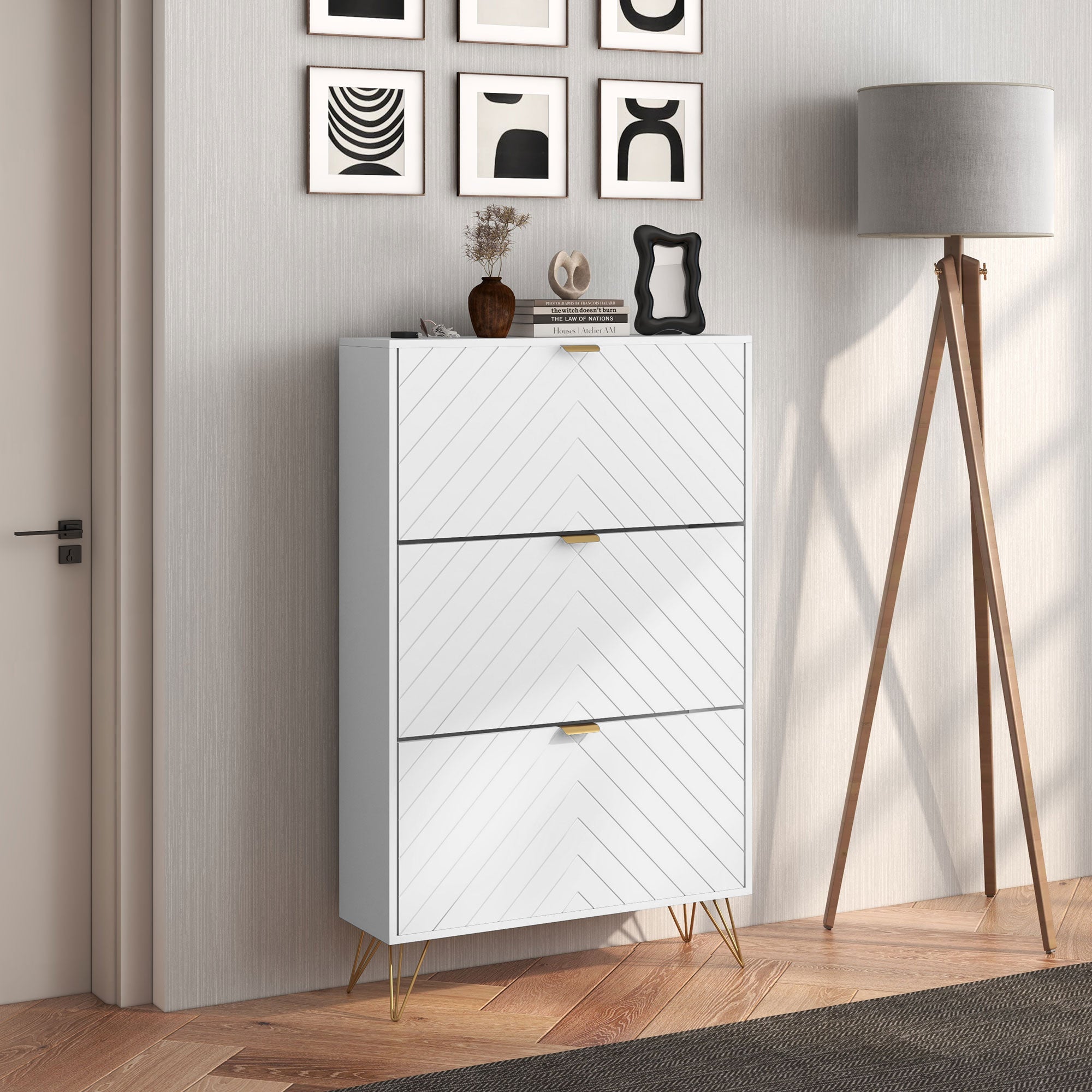 HOMCOM Narrow Shoe Cabinet with 3 Flip Drawers, Slim Shoe Storage Cabinet with Adjustable Shelves, Hairpin Legs and 8 Vents for 18 Pairs of Shoes for Entryway, White