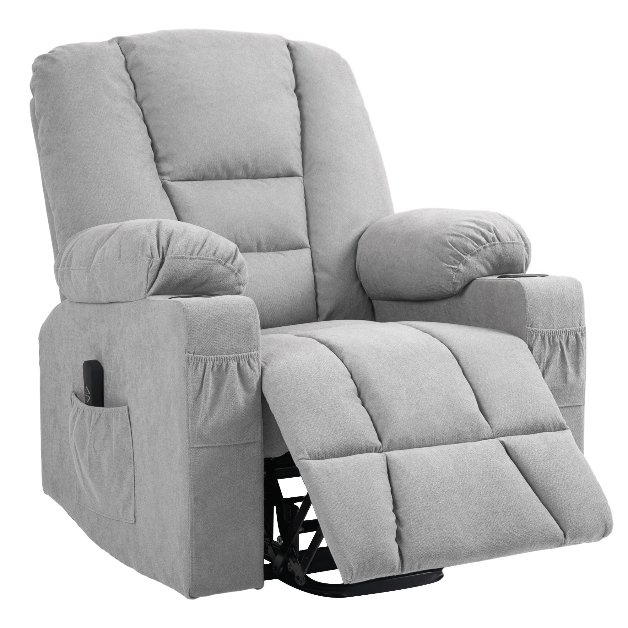 HOMCOM Oversized Riser and Recliner Chairs for the Elderly, Fabric Upholstered Lift Chair for Living Room with Remote Control, Side Pockets, Cup Holder, Light Grey