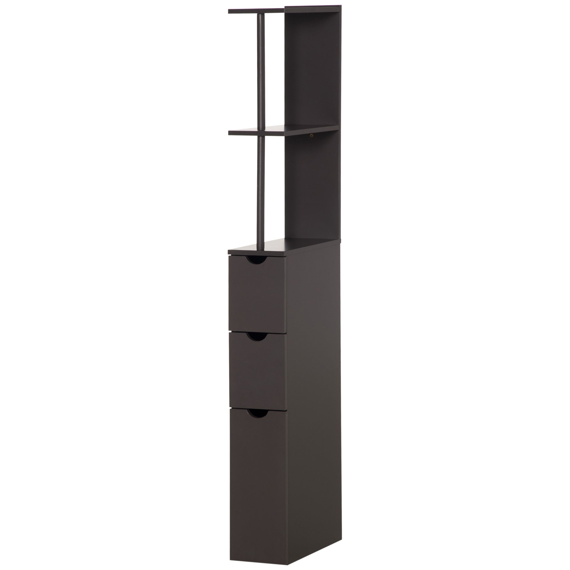 54" Tall Bathroom Storage Cabinet, Freestanding Linen Tower w/ 2 Tier Shelf & Drawers, Brown