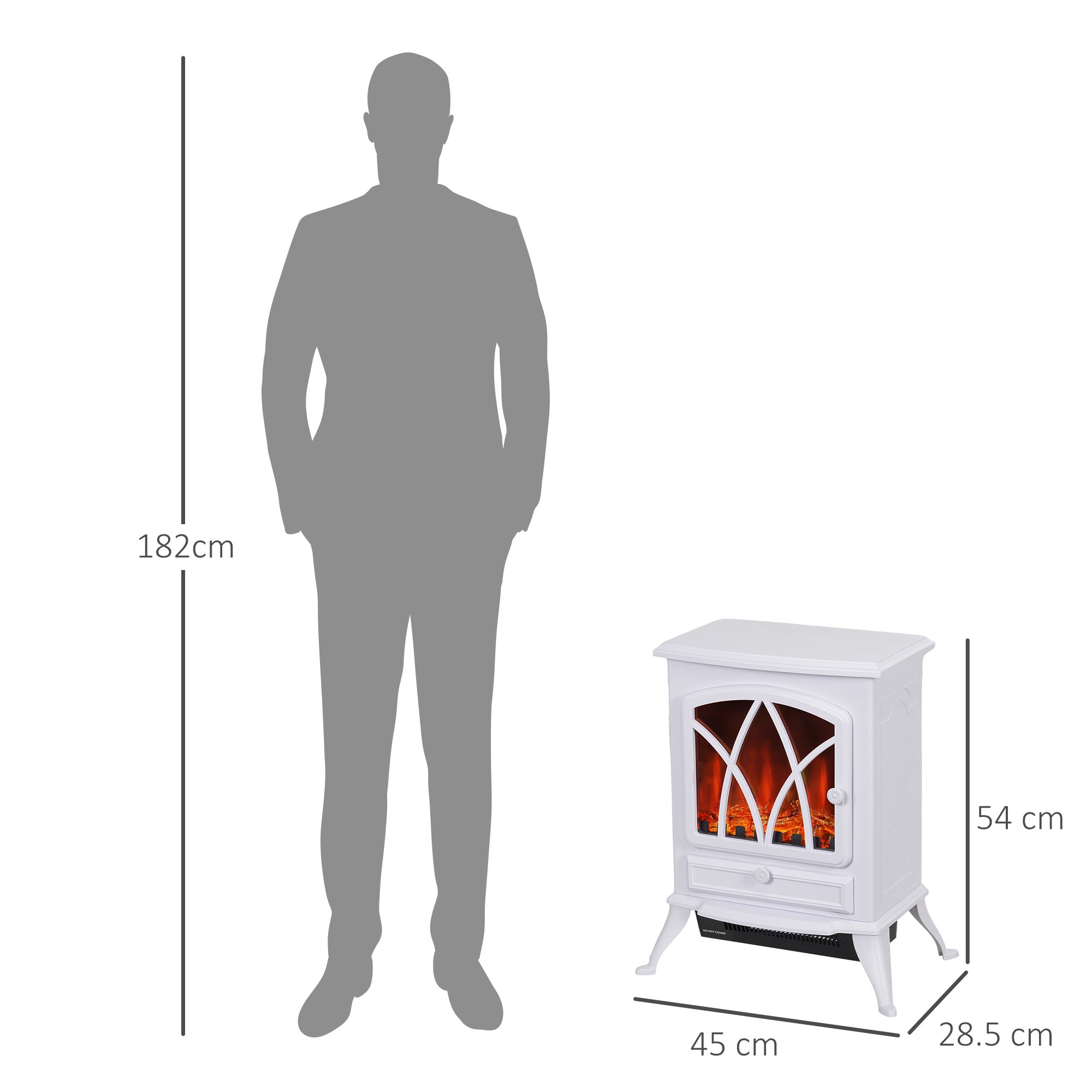 HOMCOM Electric Stove Heater with Realistic Flame Effect, 2000W Portable Indoor Freestanding Electric Fireplace with Adjustable Thermostat, White