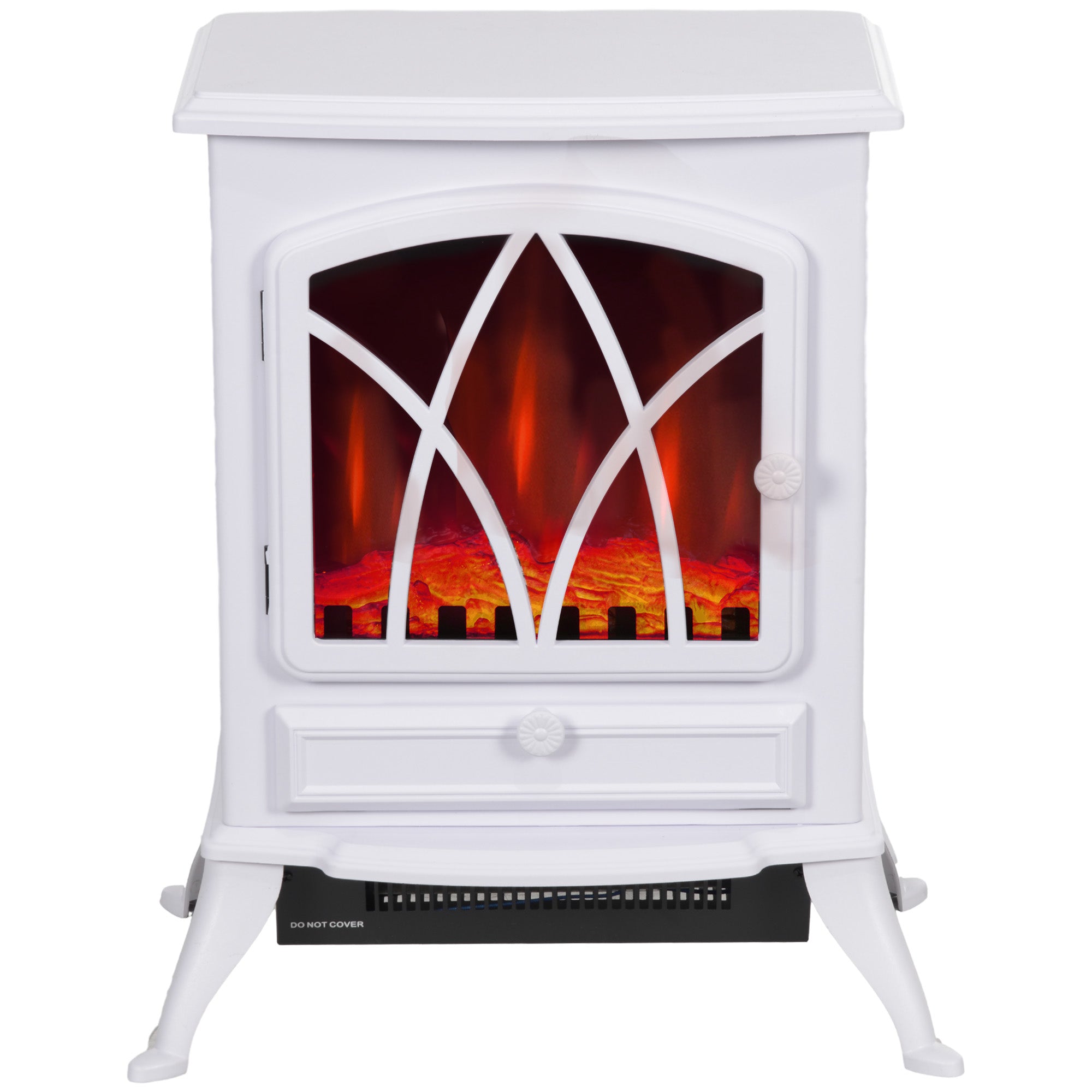 HOMCOM Electric Stove Heater with Realistic Flame Effect, 2000W Portable Indoor Freestanding Electric Fireplace with Adjustable Thermostat, White