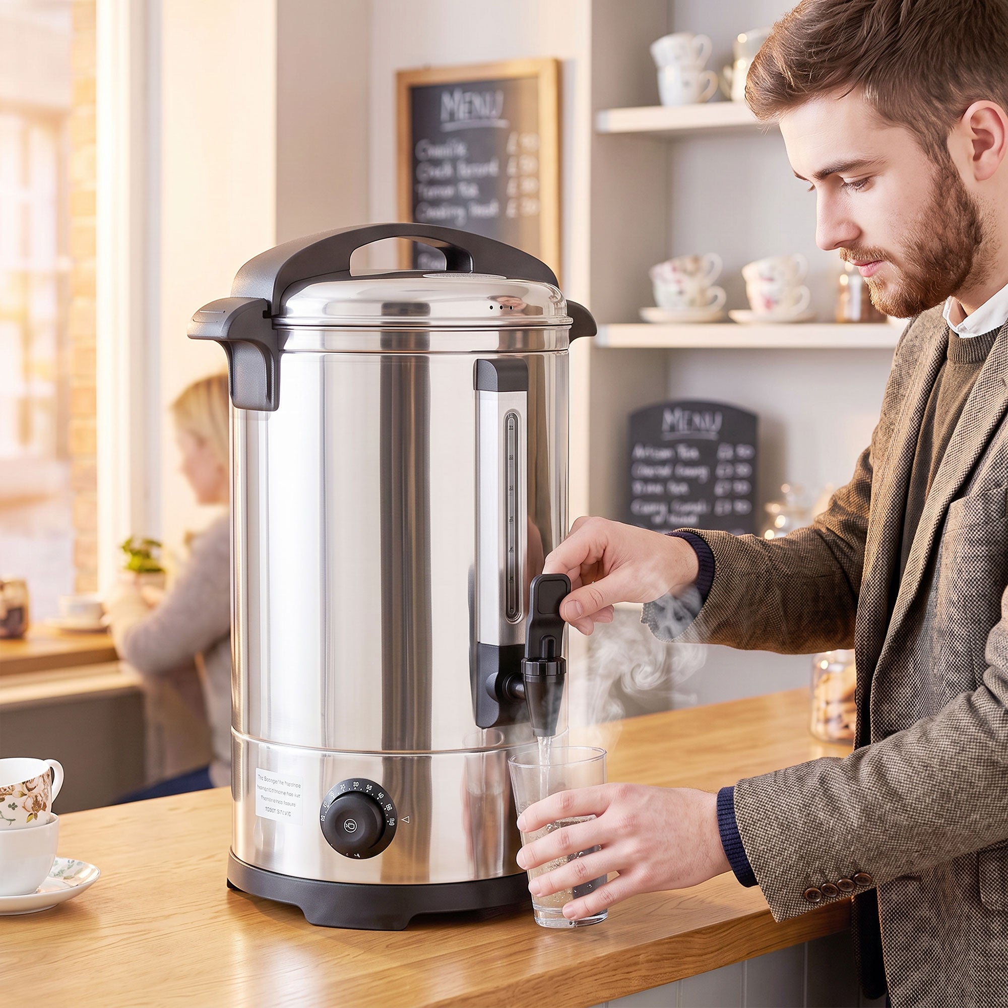 13L Catering Urn, 2500W Hot Water Boiler Dispenser with Thermostat, Stainless Steel Tea Urn Kettle with Keep Warm Function, Adjustable Temperature and Easy Pour Tap for Home Office Parties