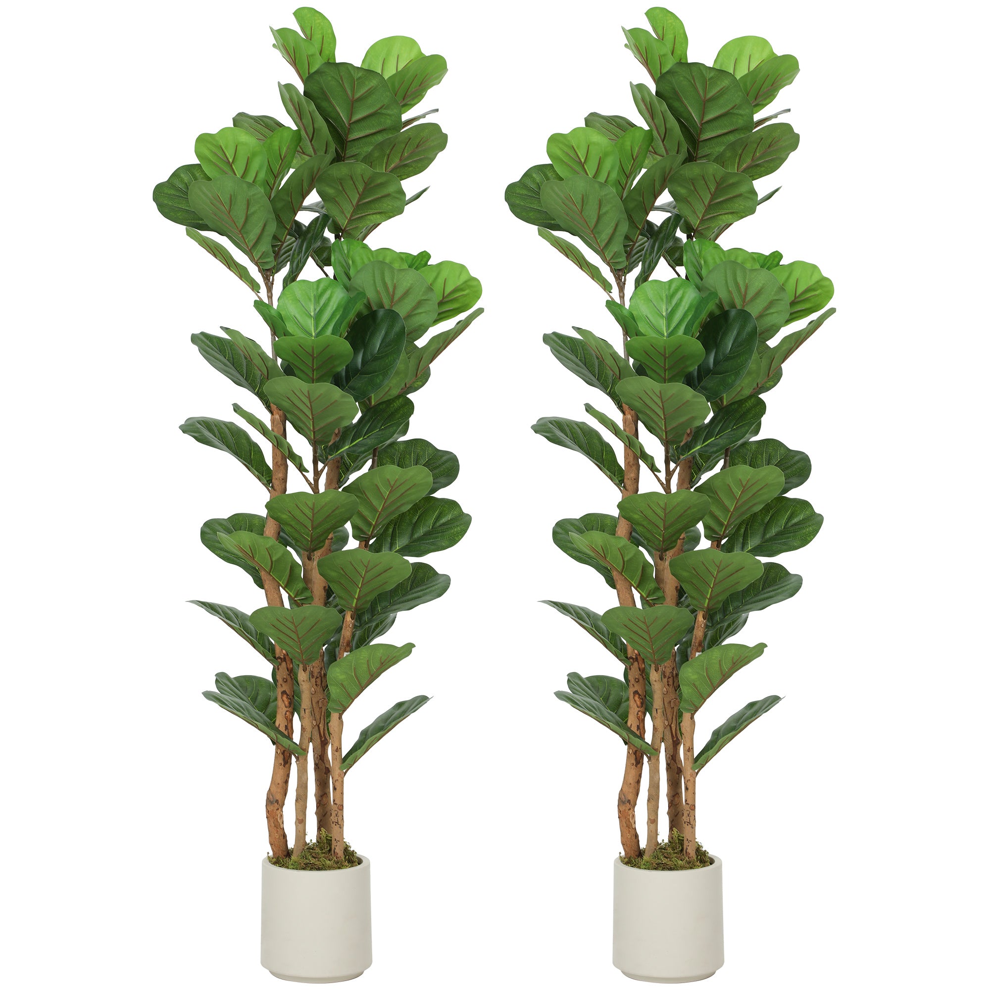 5FT Artificial Fiddle Leaf Fig Tree Set of 2 with Solid Wood Trunks, Lifelike Fake Tree with 71 Leaves in Pot for Indoor Living Room Office Home Decor, Green