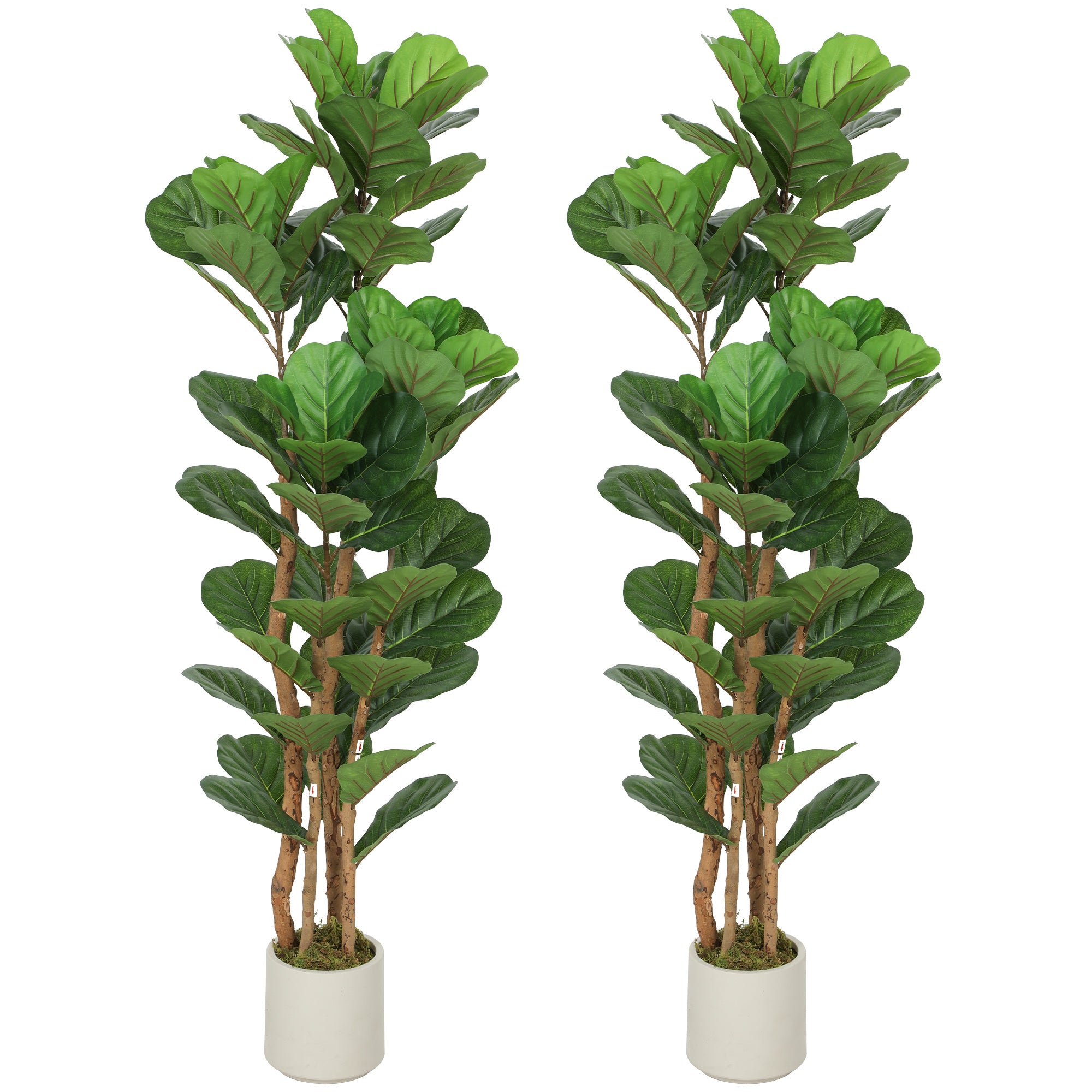 5FT Artificial Fiddle Leaf Fig Tree Set of 2 with Solid Wood Trunks, Lifelike Fake Tree with 71 Leaves in Pot for Indoor Living Room Office Home Decor, Green