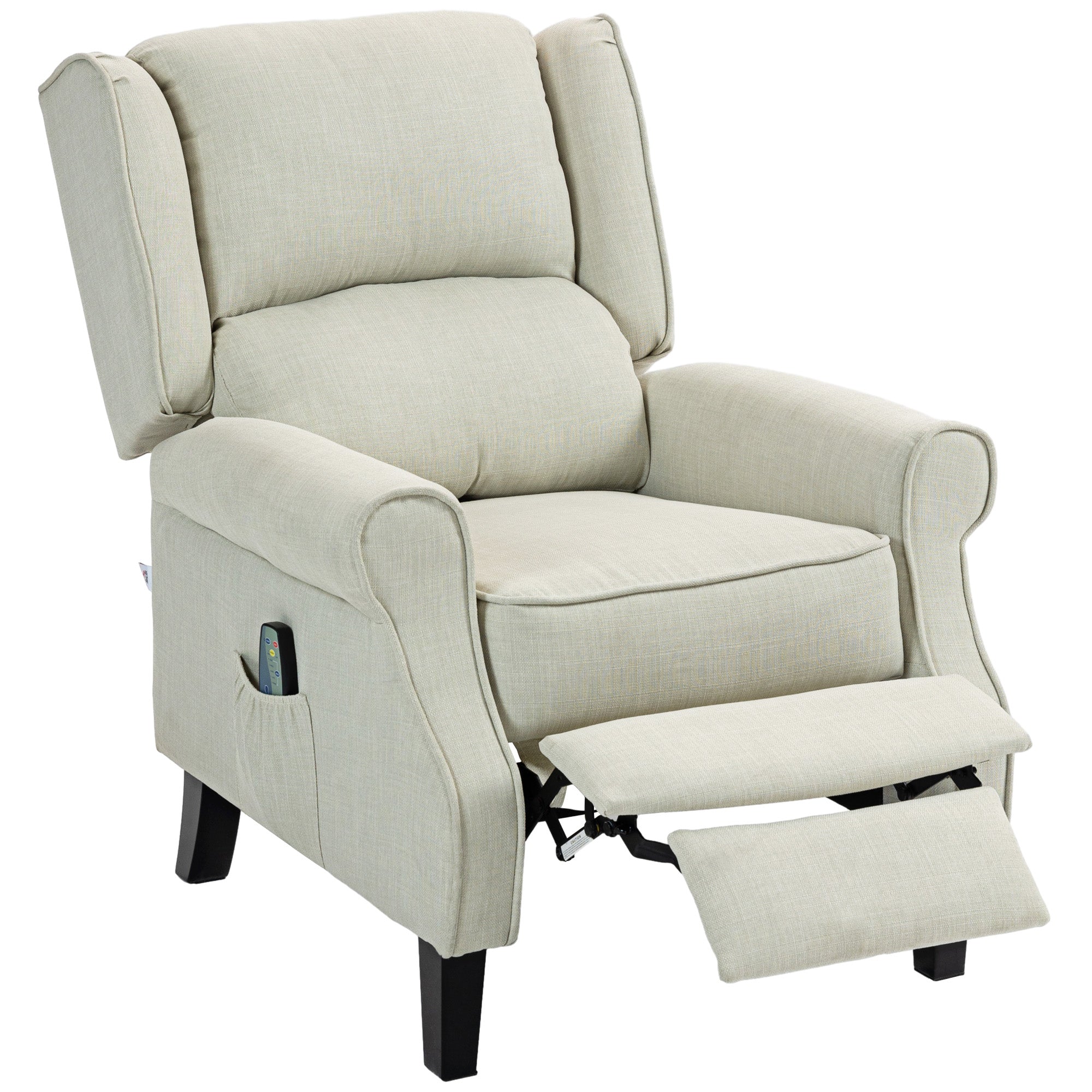 Heated Vibrating Massage Wingback Push Back Recliner Chair with Footrest, White