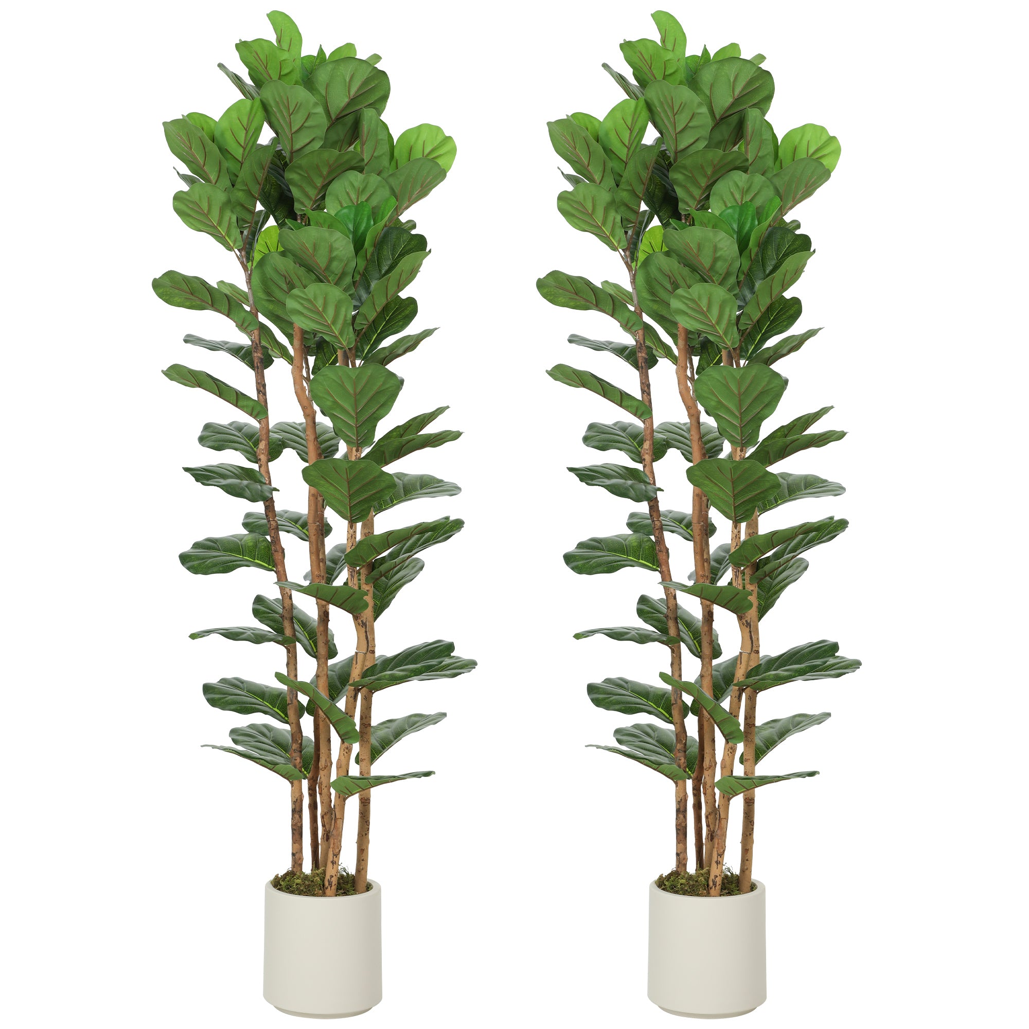 6FT Artificial Fiddle Leaf Fig Tree Set of 2 with Solid Wood Trunks, Lifelike Fake Tree with 91 Leaves in Pot for Indoor Living Room Office Home Decor, Green