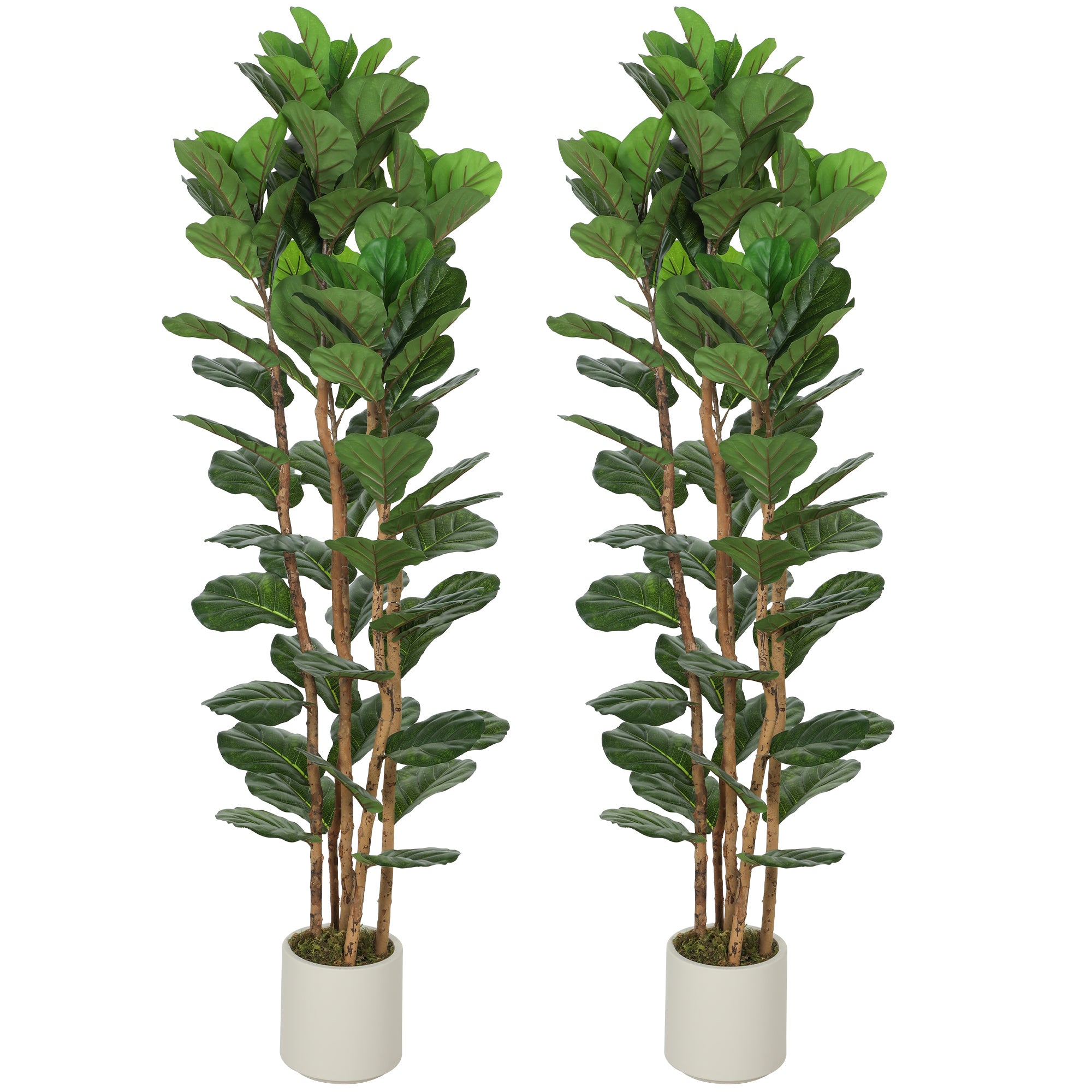 6FT Artificial Fiddle Leaf Fig Tree Set of 2 with Solid Wood Trunks, Lifelike Fake Tree with 91 Leaves in Pot for Indoor Living Room Office Home Decor, Green