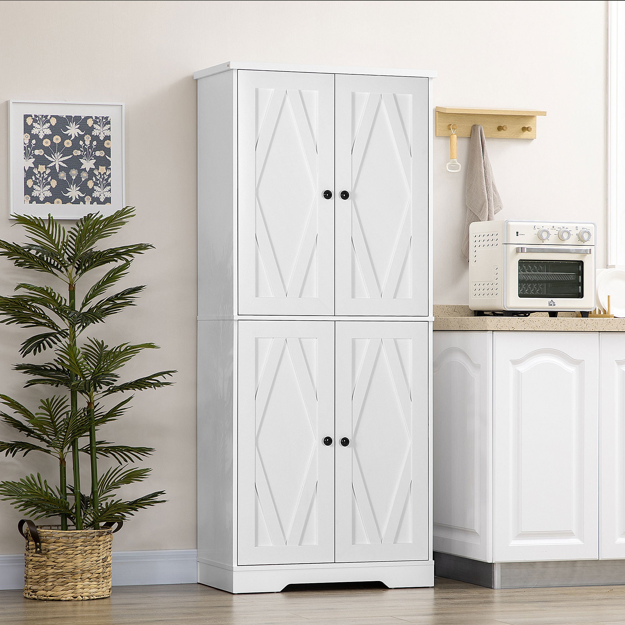 Farmhouse Tall Kitchen Pantry Storage Cabinet Freestanding with Doors and Shelves