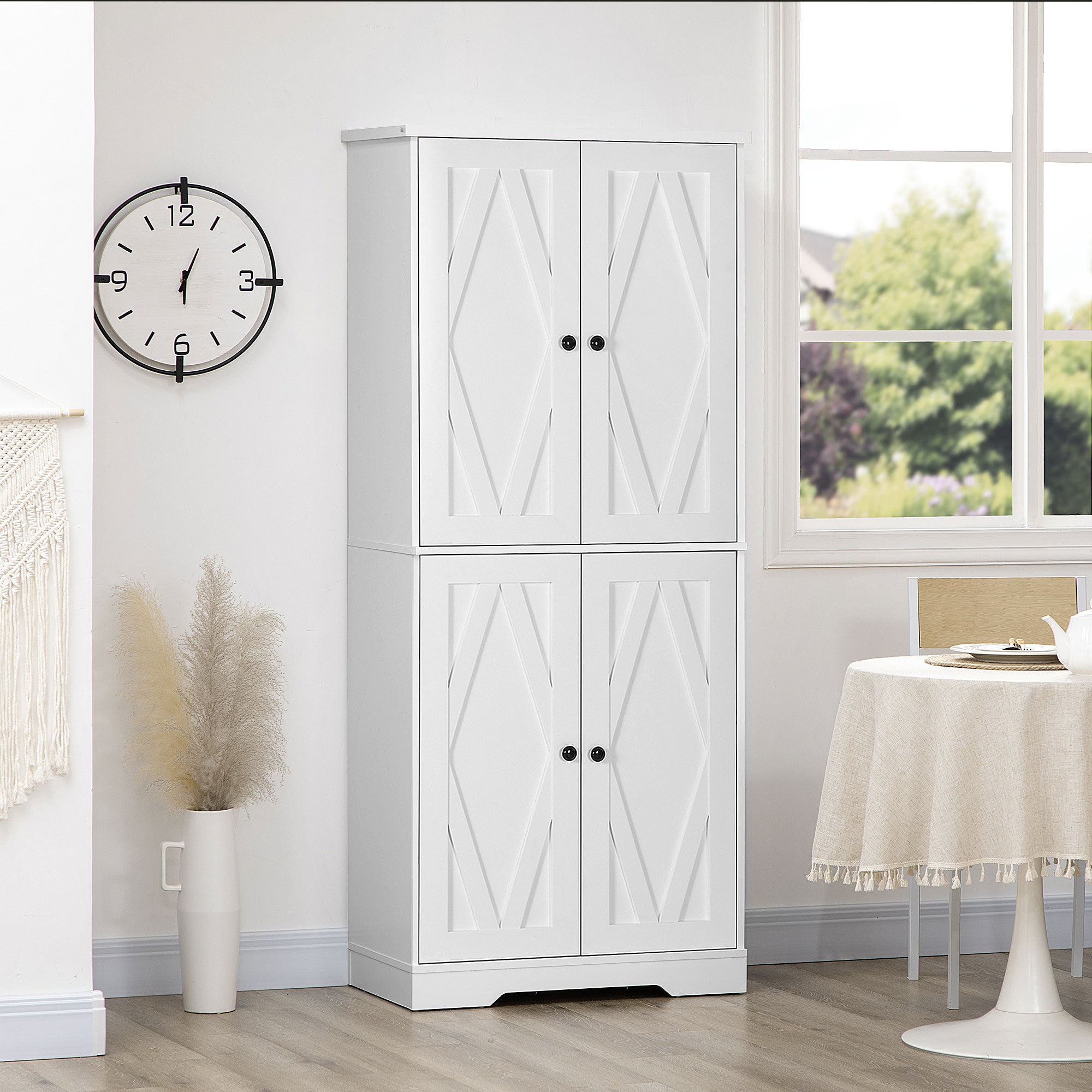 Farmhouse Tall Kitchen Pantry Storage Cabinet Freestanding with Doors and Shelves