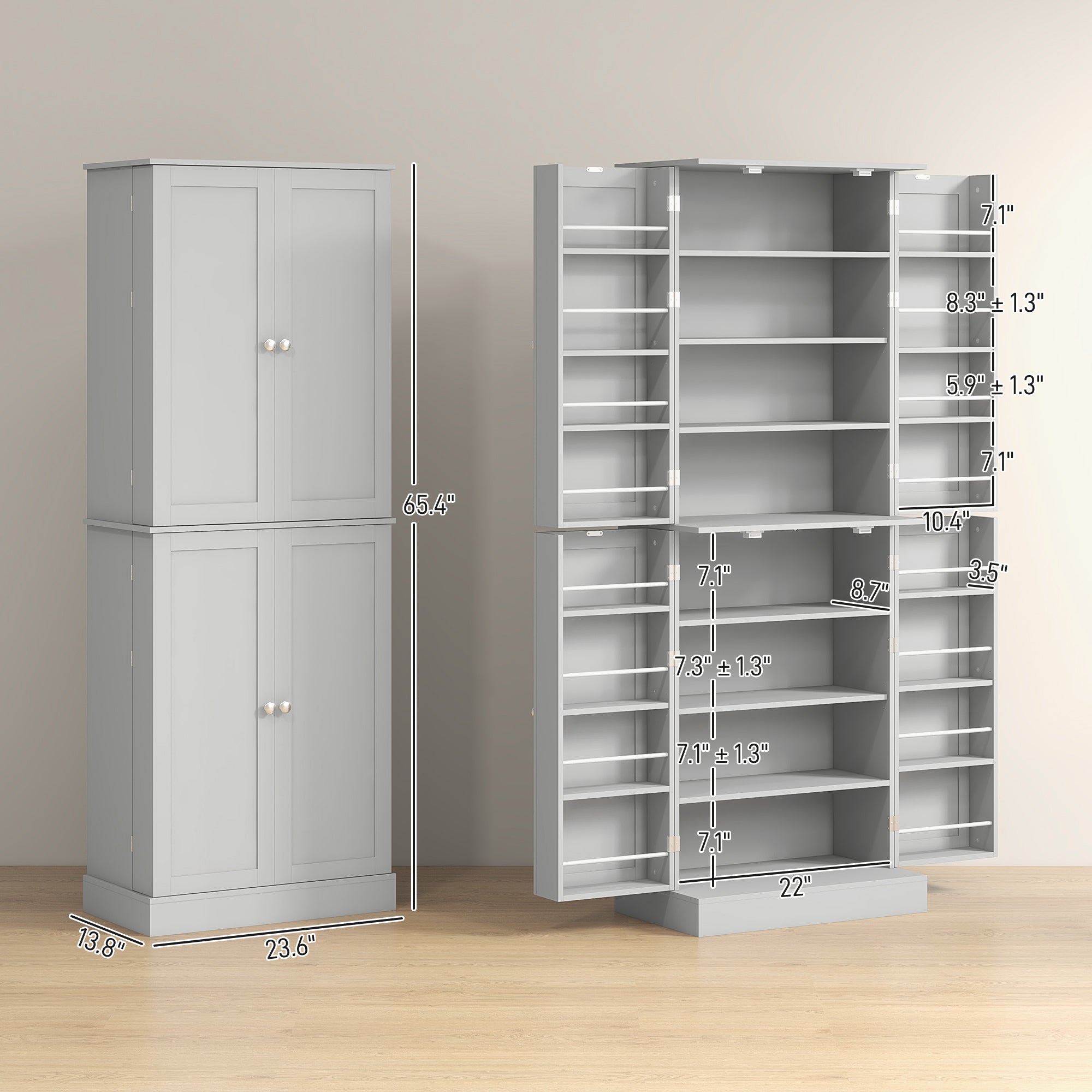 65" Kitchen Cabinet with 4 Doors and 16 Door Shelves for Dining Room, Gray - HOMCOM