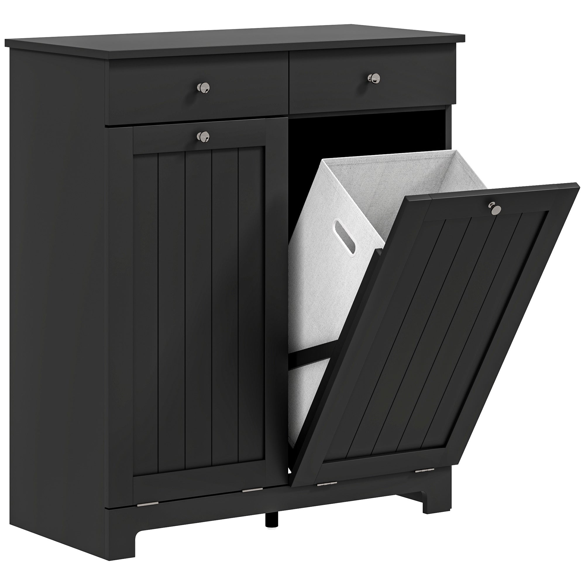 HOMCOM Laundry Hamper Cabinet with 2 Removable Baskets, Tilt Out Laundry Hamper Cabinet with 2 Drawers and 2 Beadboard Doors, Laundry Cabinet Bathroom Storage Cabinet, Black