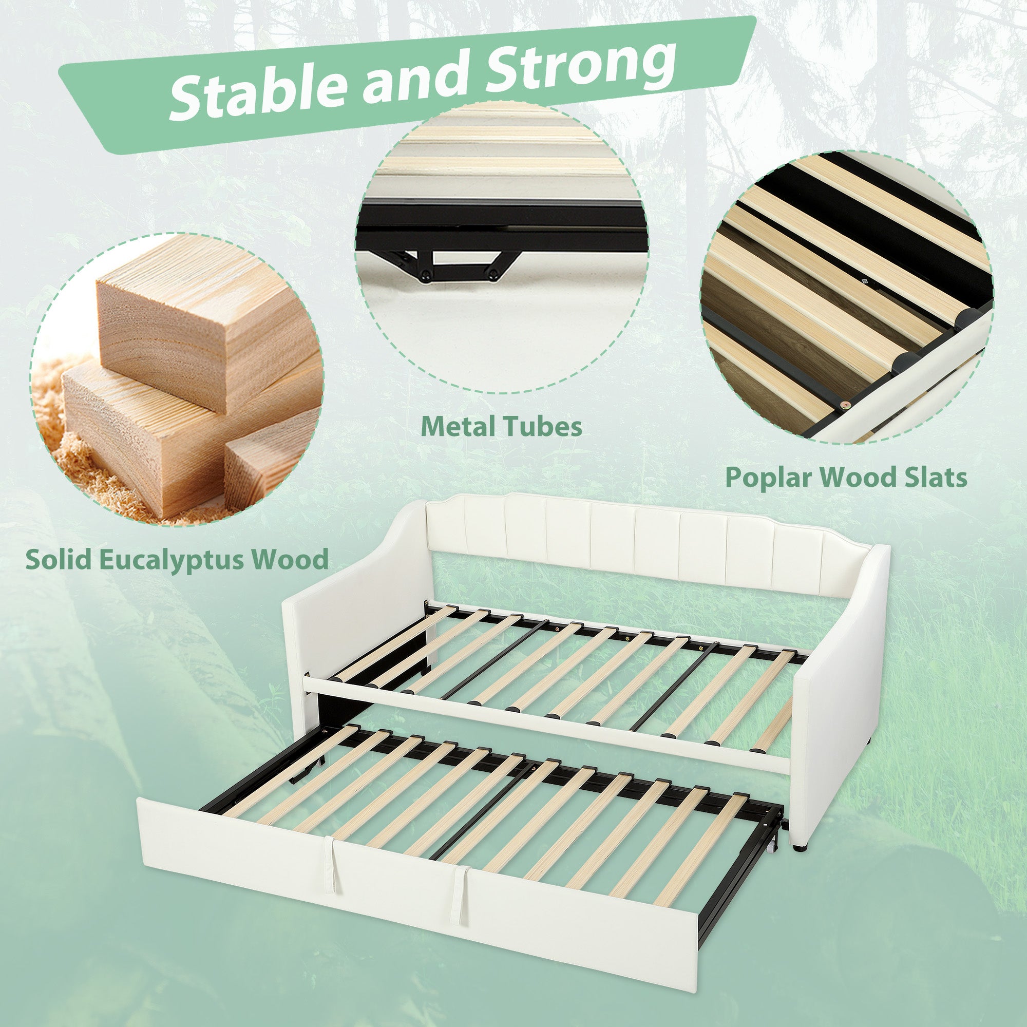 Upholstered Twin Daybed with Pop Up Trundle, Twin to King Sofa Day Bed Frame with Headboard, Armrests, Velvet Trundle Bed with Wood Slat Support for Living Room, Cream White