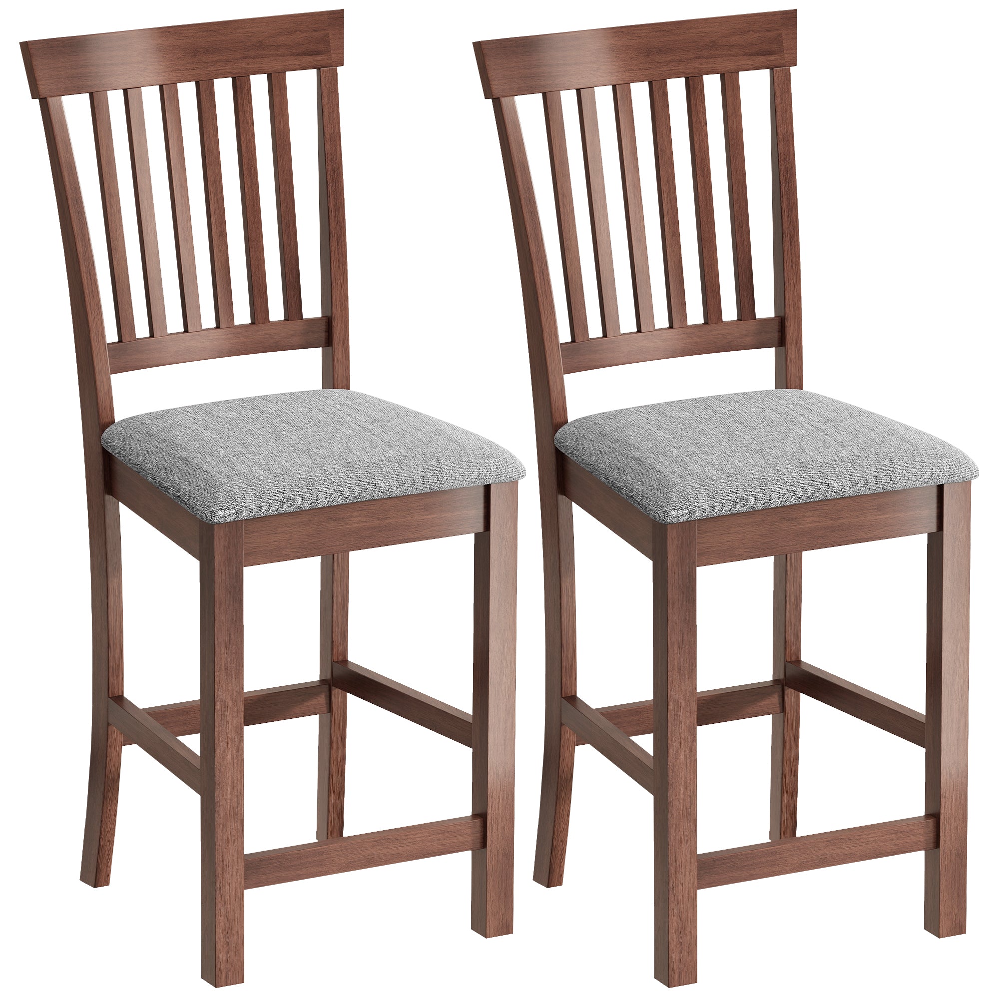 Bar Stools Set of 2, Modern Upholstered Barstools with High Back and Rubberwood Legs, Counter Height Kitchen Chairs for Kitchen Island Dining Room Home Bar, Gray and Dark Brown