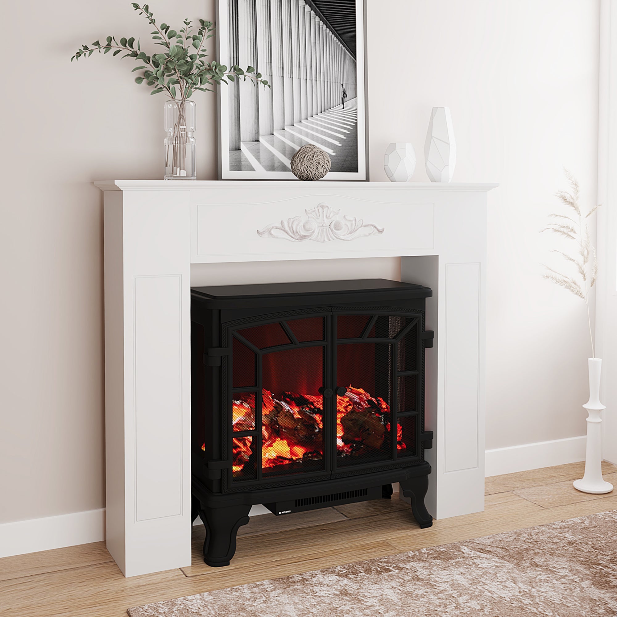 Fir Wood Fireplace Mantel Surround 44.75" W x 40" H Freestanding Electric Fireplace Mantel Distressed White - HOMCOM
