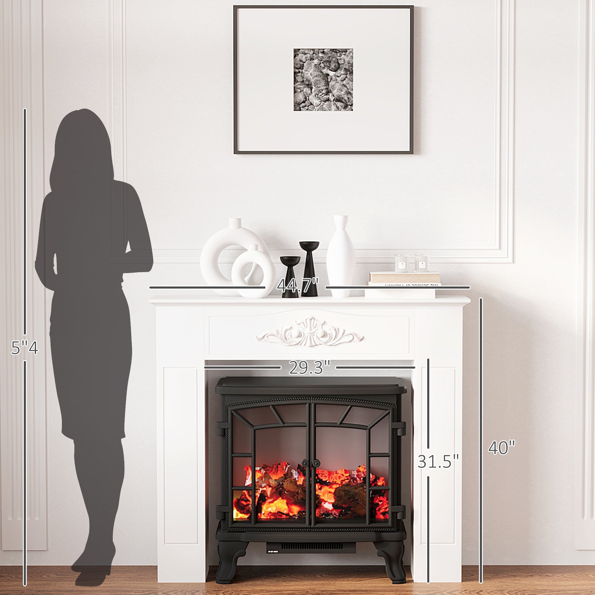 Fir Wood Fireplace Mantel Surround 44.75" W x 40" H Freestanding Electric Fireplace Mantel Distressed White - HOMCOM