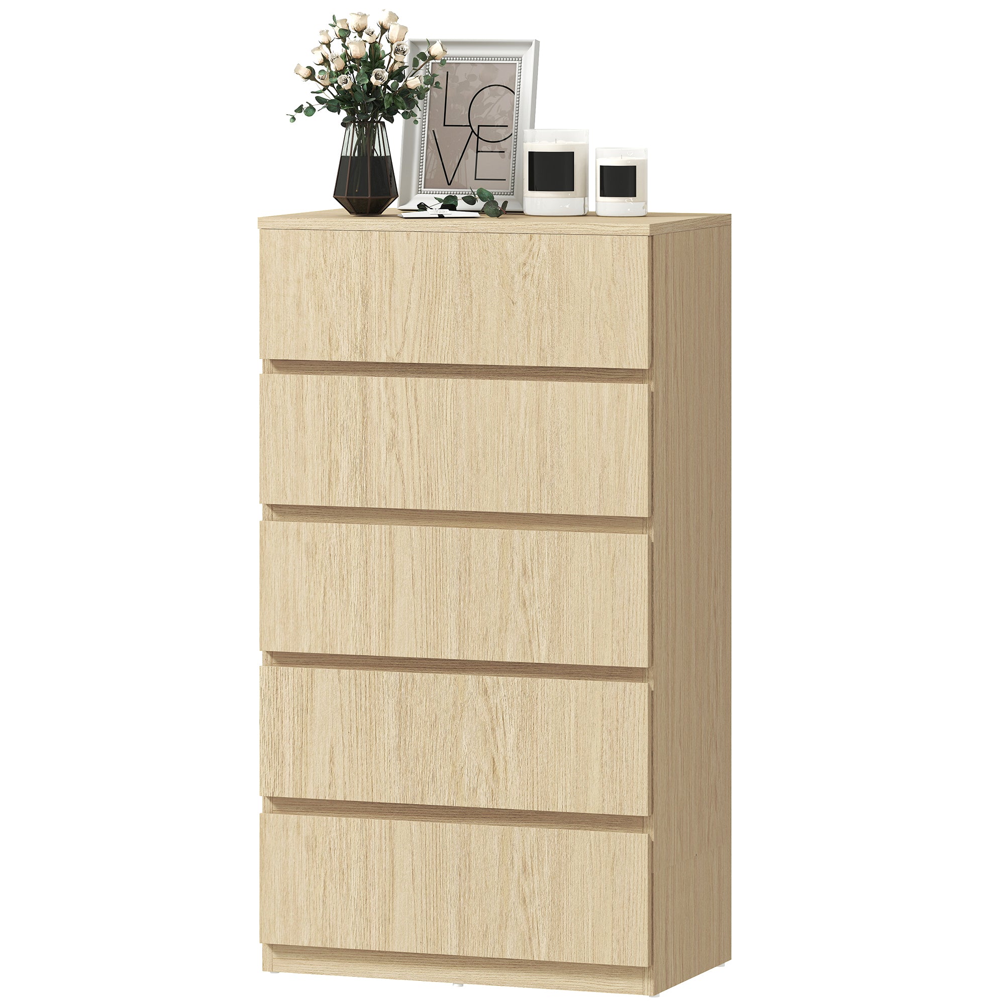 Chest of Drawers, 5 Drawers Storage Cabinet Floor Tower Cupboard for Bedroom Living Room, Natural Wood