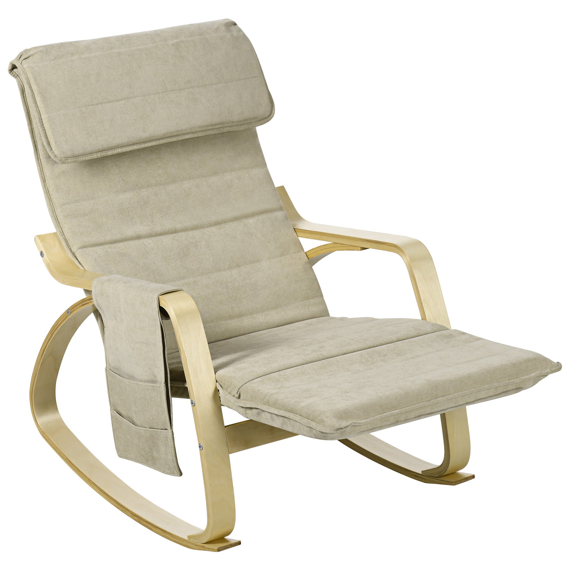 HOMCOM Rocking Lounge Chair Recliner Relaxation Lounging Relaxing Seat with Adjustable Footrest, Side Pocket and Pillow, Khaki