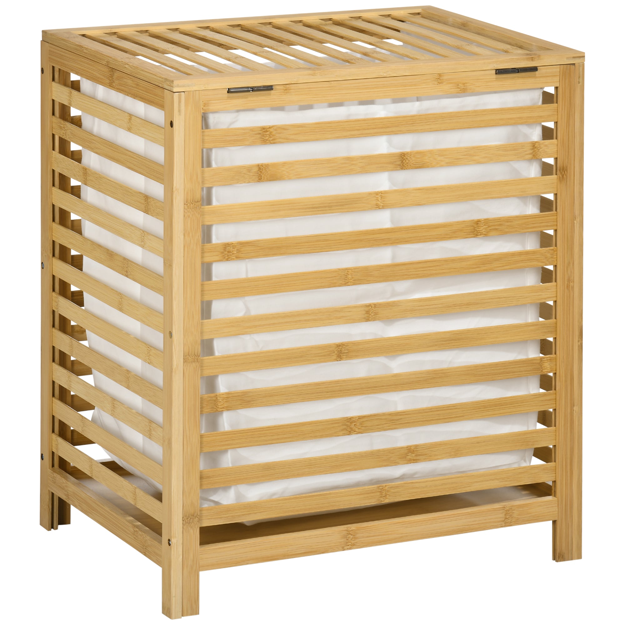 55 L Bamboo Laundry Basket w/ Lid & Removable Liner Bag, 19.75" x 14.25" x 23.5", Natural