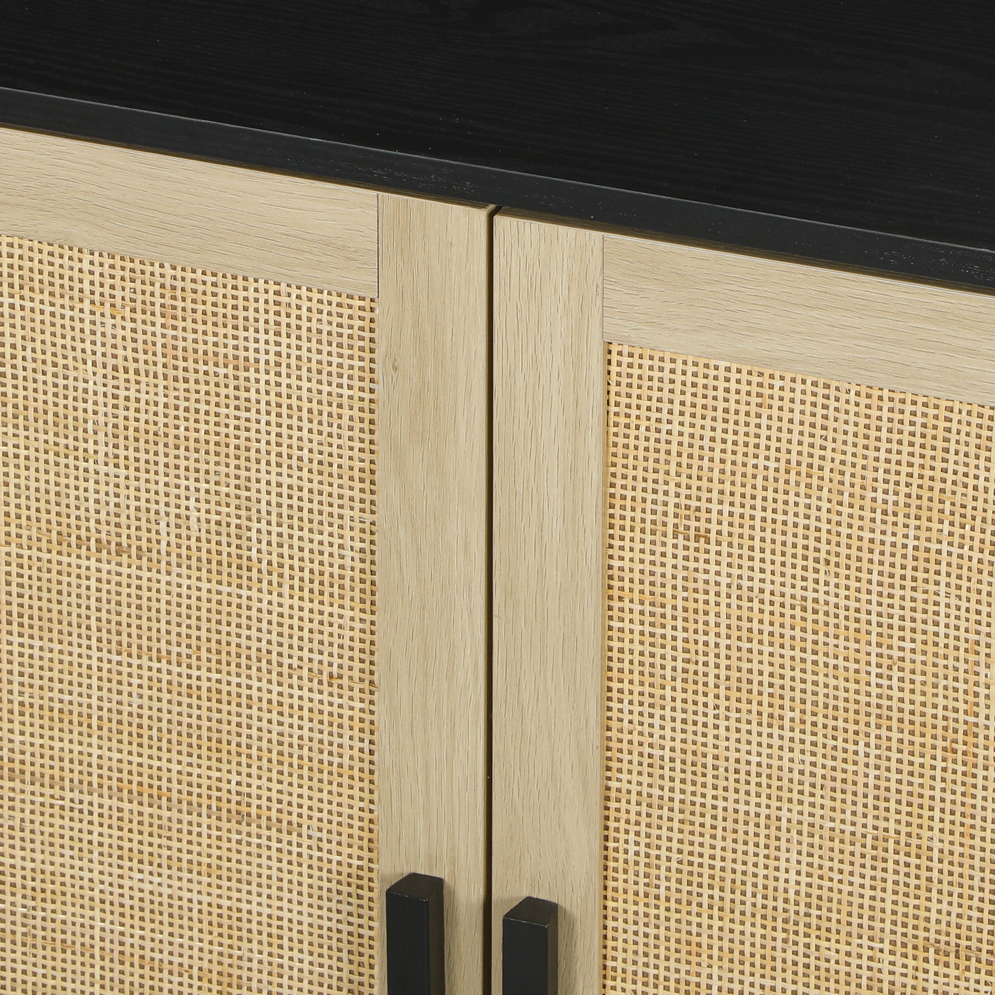 Sideboard Buffet Cabinet, 32" Boho Buffet Table, Rattan Coffee Bar Cabinet with 2 Doors and Shelves for Kitchen, Living Room, Entryway, Black