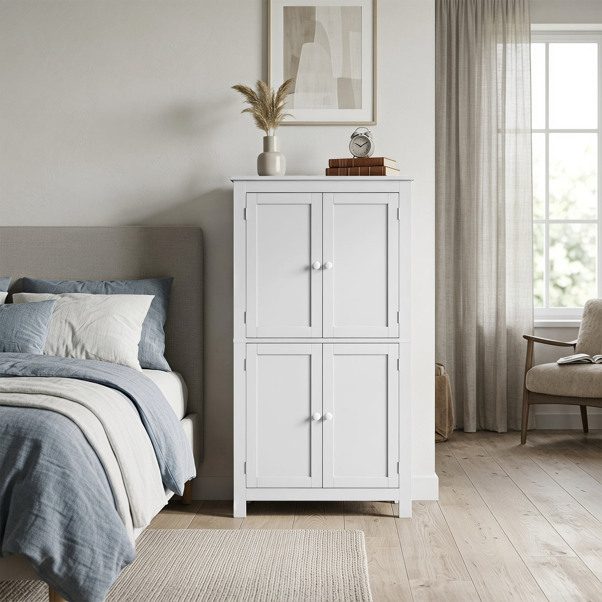 Tall Bathroom Cabinet, Freestanding Bathroom Cabinet with Hidden Storage and Adjustable Shelves, Living Room, White