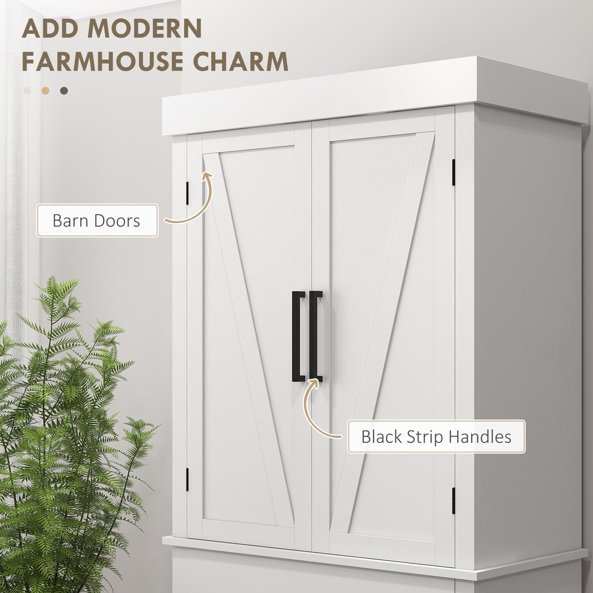 72" Tall Pantry Cabinet with Barn Doors, 5-Tier Shelf & Adjustable Shelves, White