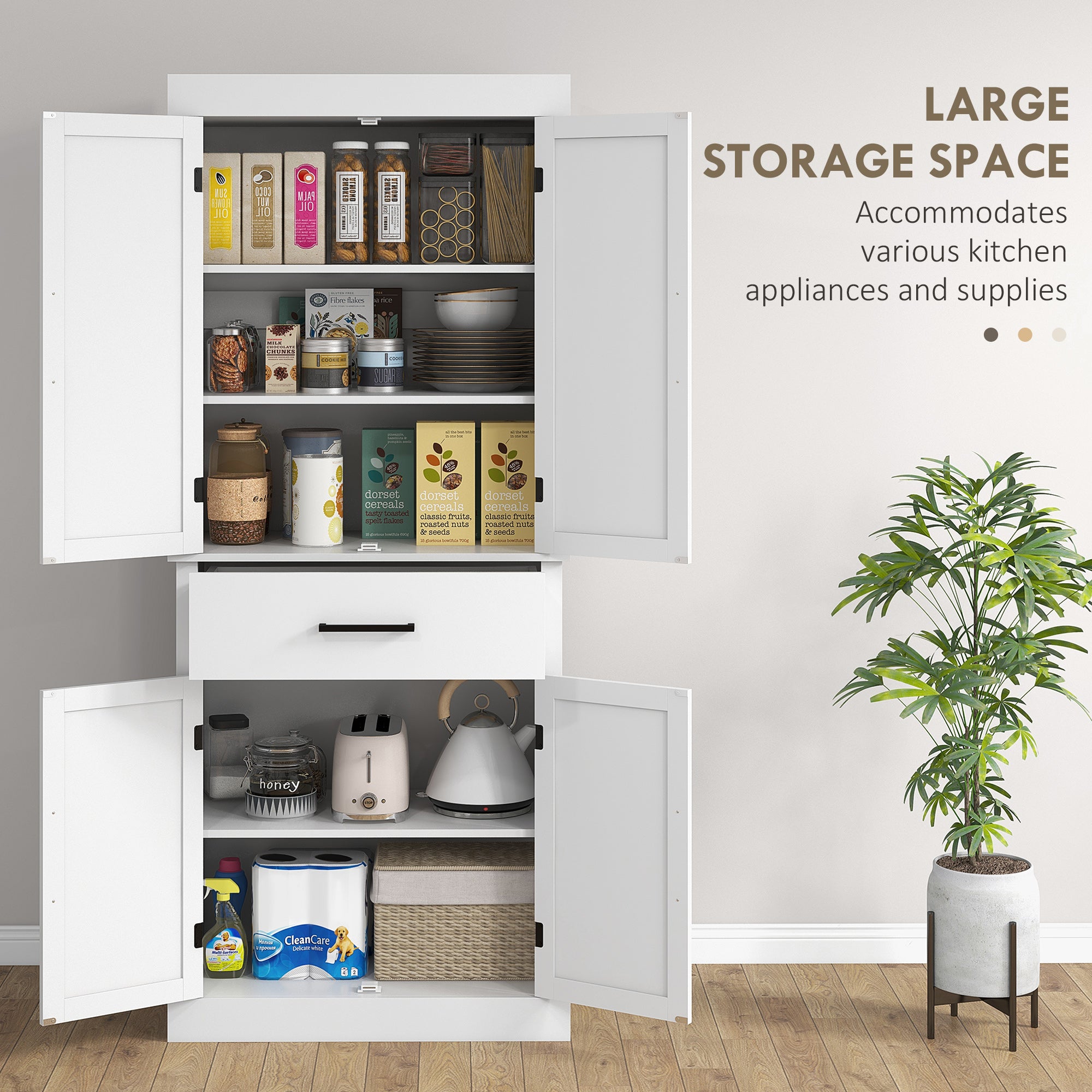 72" Tall Pantry Cabinet with Barn Doors, 5-Tier Shelf & Adjustable Shelves, White
