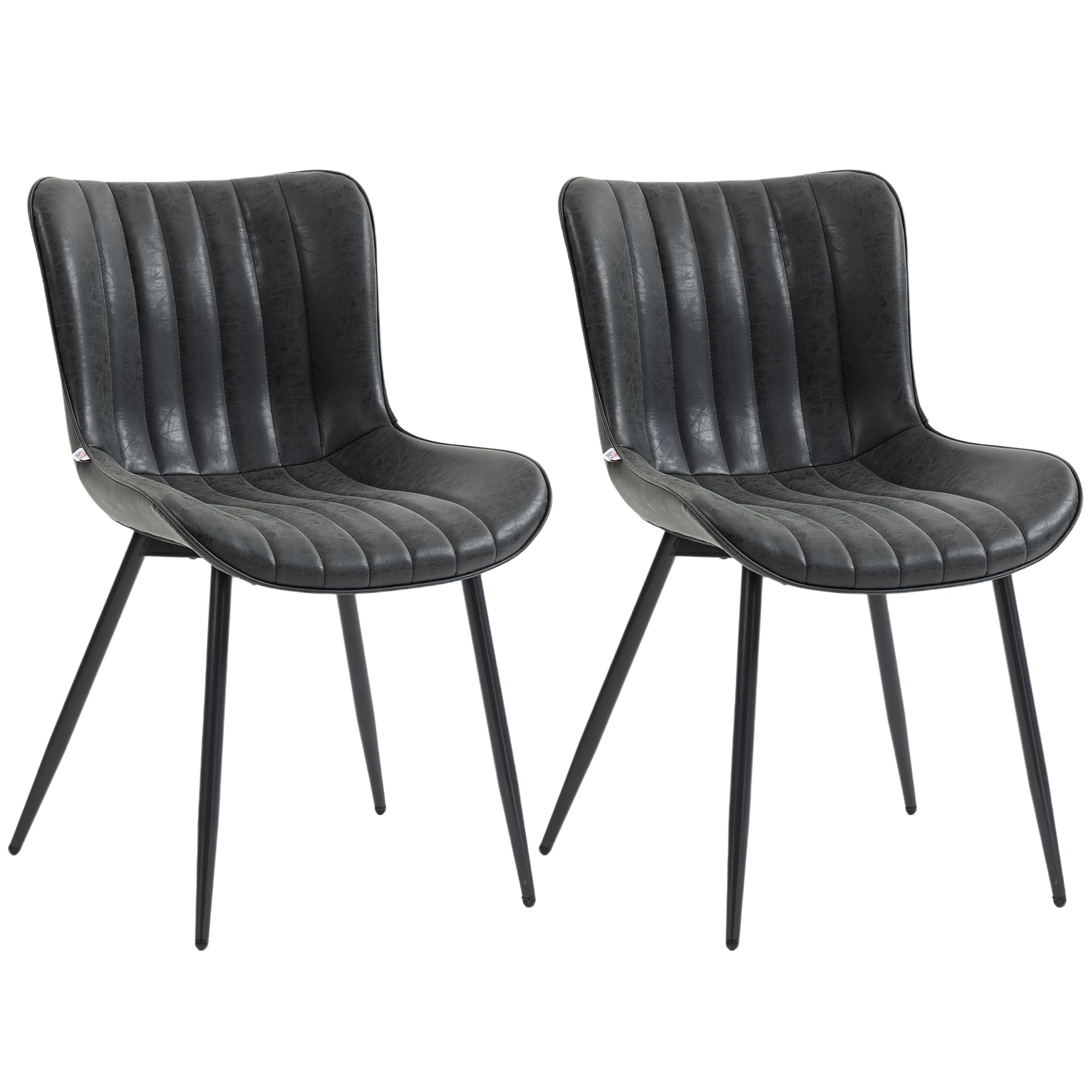 Dining Chairs Set of 2, Modern PU Leather Upholstered Kitchen Chairs with Tufted Backrest and Steel Legs for Dining Room, Living Room, Black