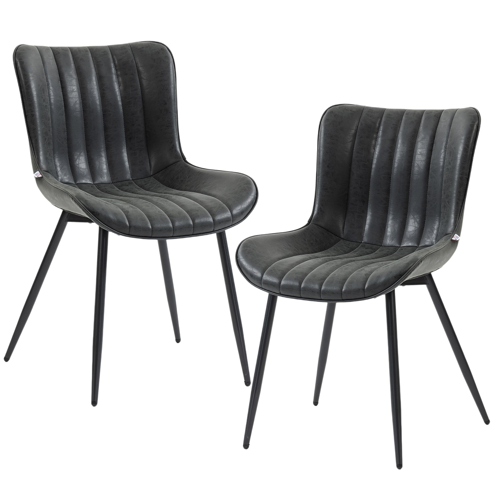 Dining Chairs Set of 2, Modern PU Leather Upholstered Kitchen Chairs with Tufted Backrest and Steel Legs for Dining Room, Living Room, Black