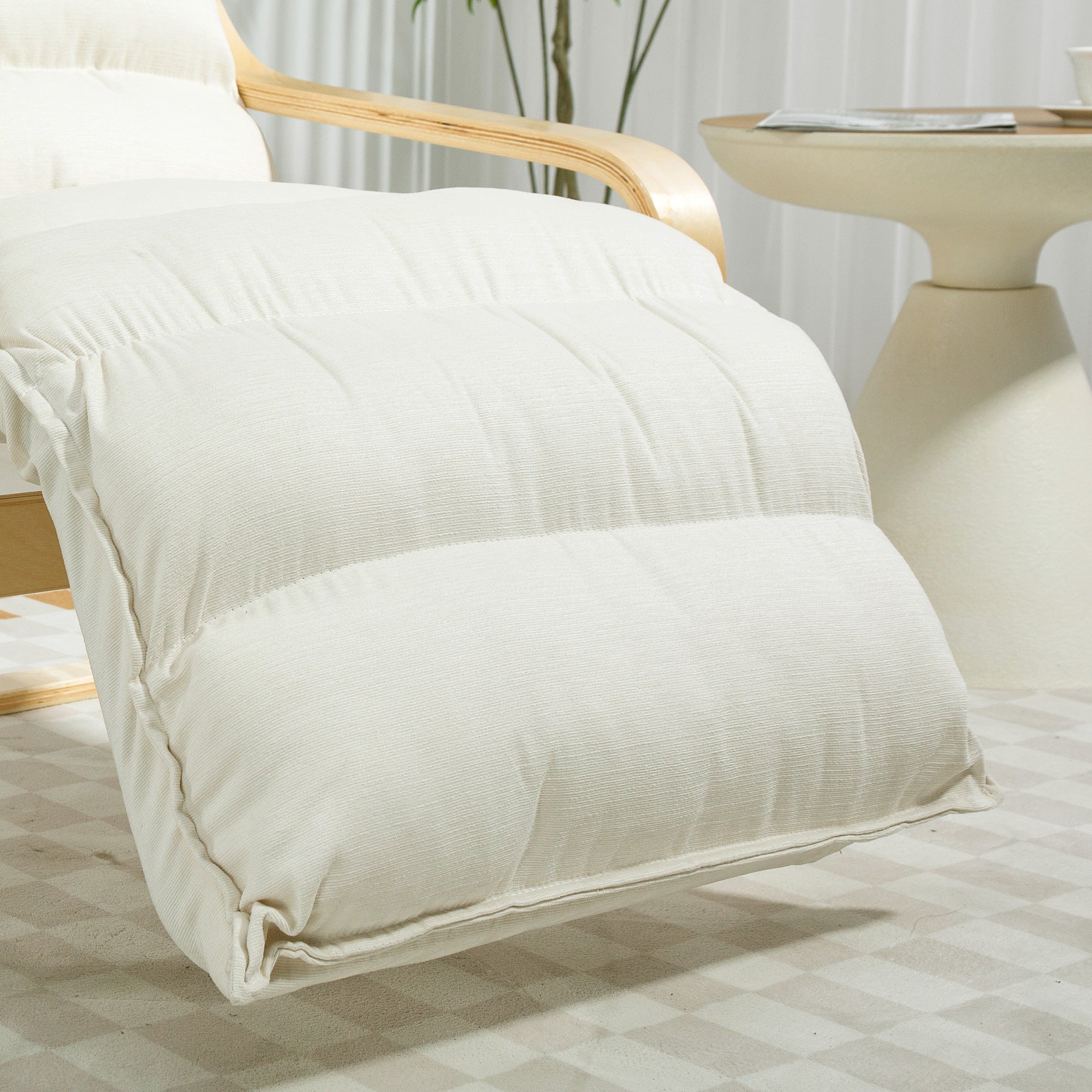 Modern Accent Chair, Velvet Upholstered Living Room Chair with Footrest, Wood Frame, Comfy Armchair for Bedroom, Balcony, Cream White